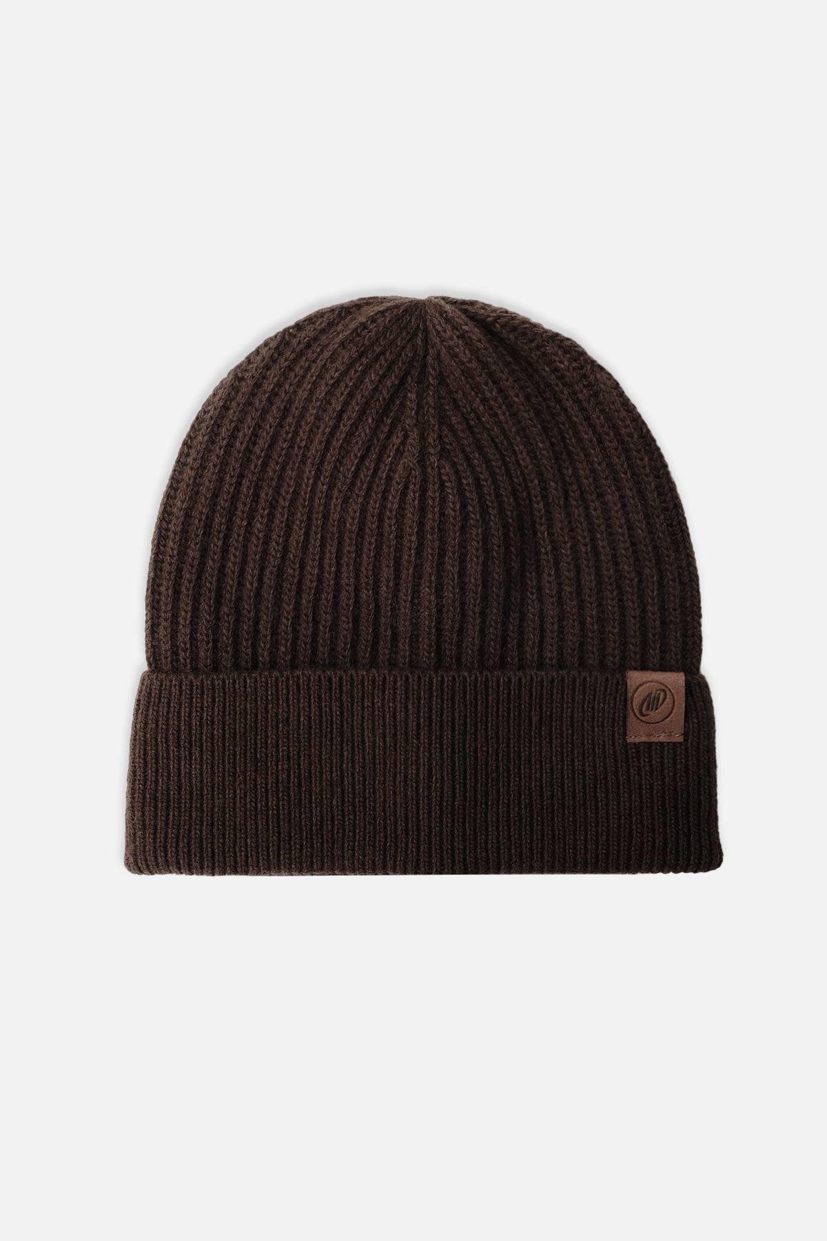 Mısırlı Unisex Kuzu Yünü (Lambswool) Katlamalı Kahverengi Bere