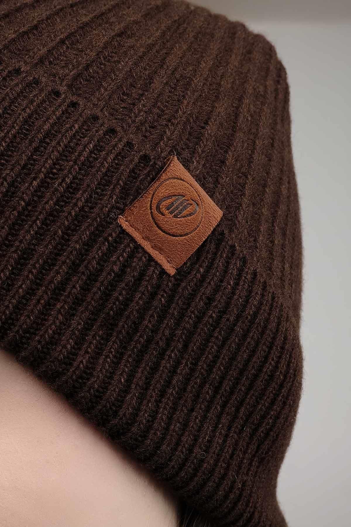 Mısırlı Unisex Kuzu Yünü (Lambswool) Katlamalı Kahverengi Bere
