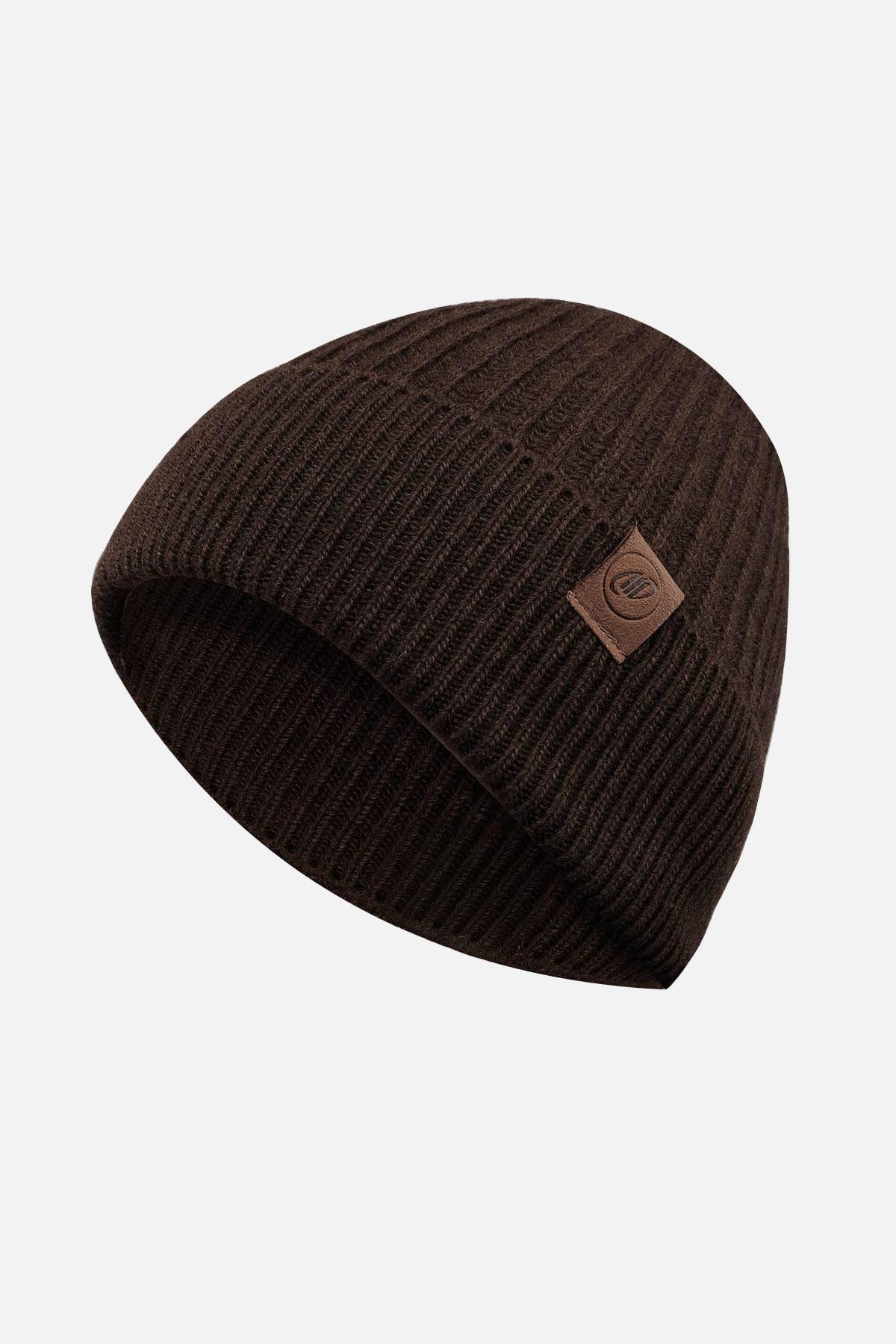 Mısırlı Unisex Kuzu Yünü (Lambswool) Katlamalı Kahverengi Bere