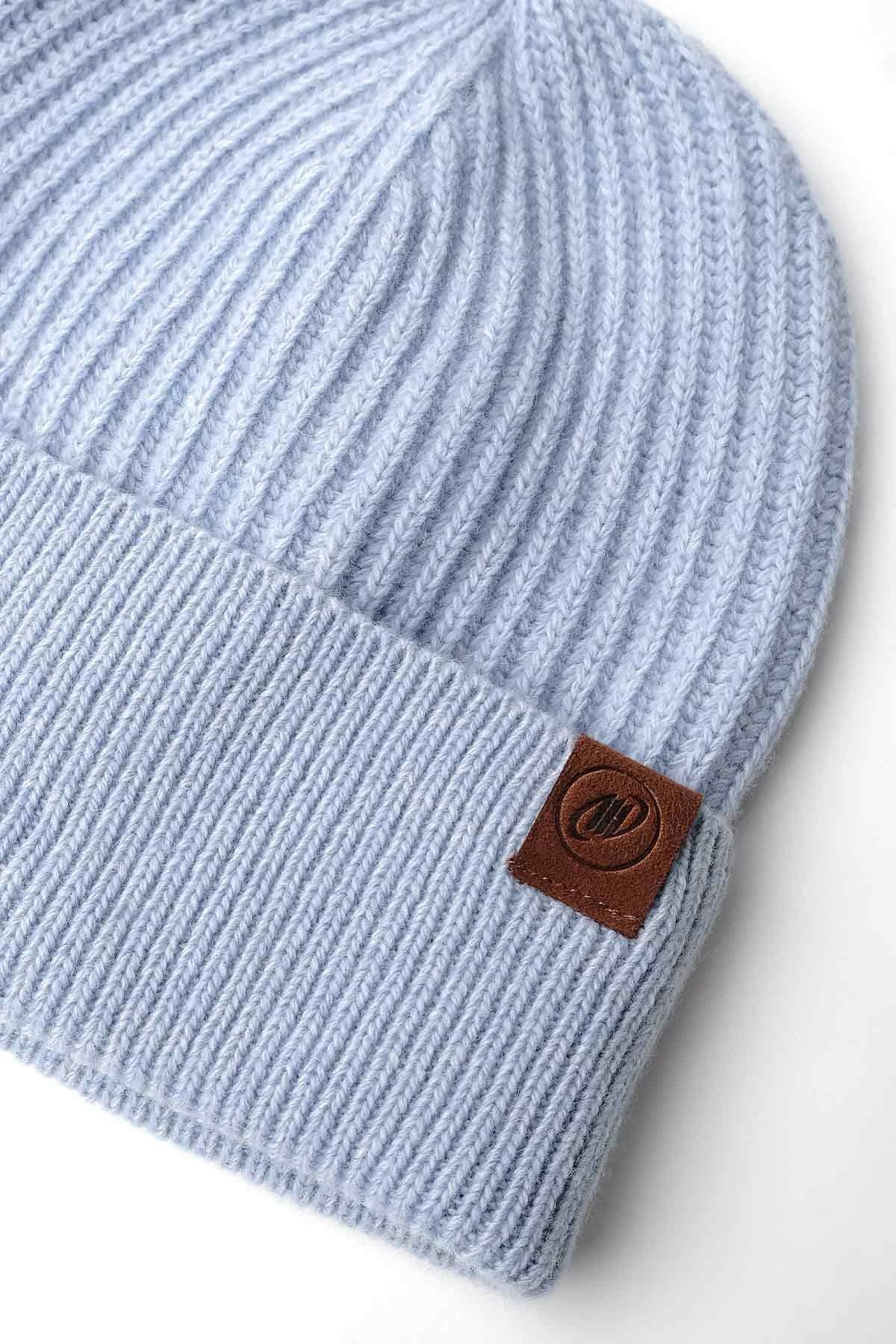 Mısırlı Unisex Kuzu Yünü (Lambswool) Katlamalı Mavi Bere