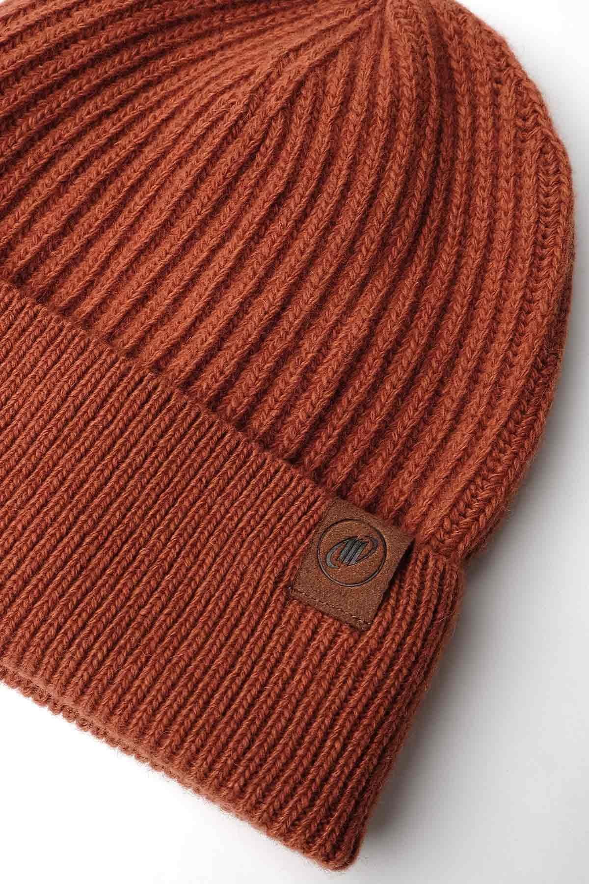Mısırlı Unisex Kuzu Yünü (Lambswool) Katlamalı Kiremit Bere