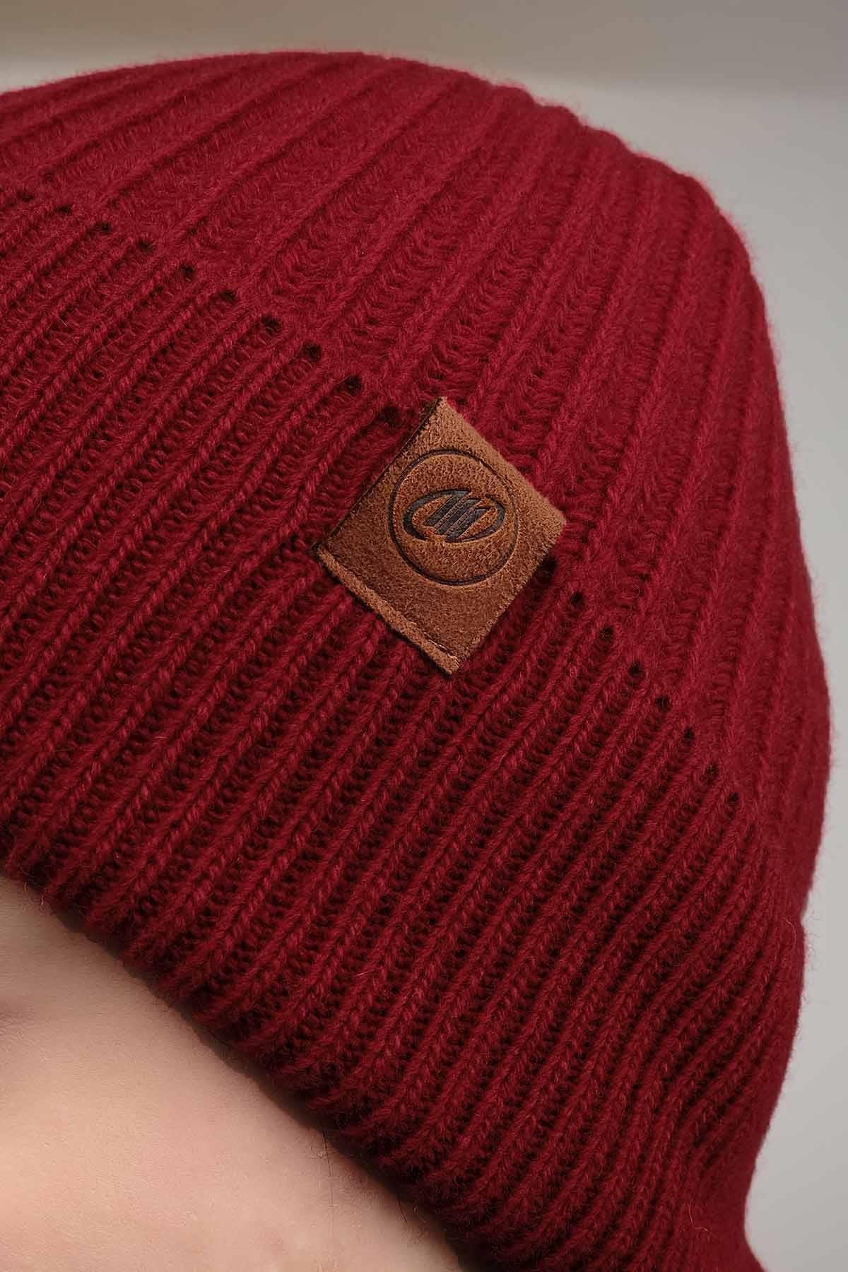 Mısırlı Unisex Kuzu Yünü (Lambswool) Katlamalı Kırmızı Bere