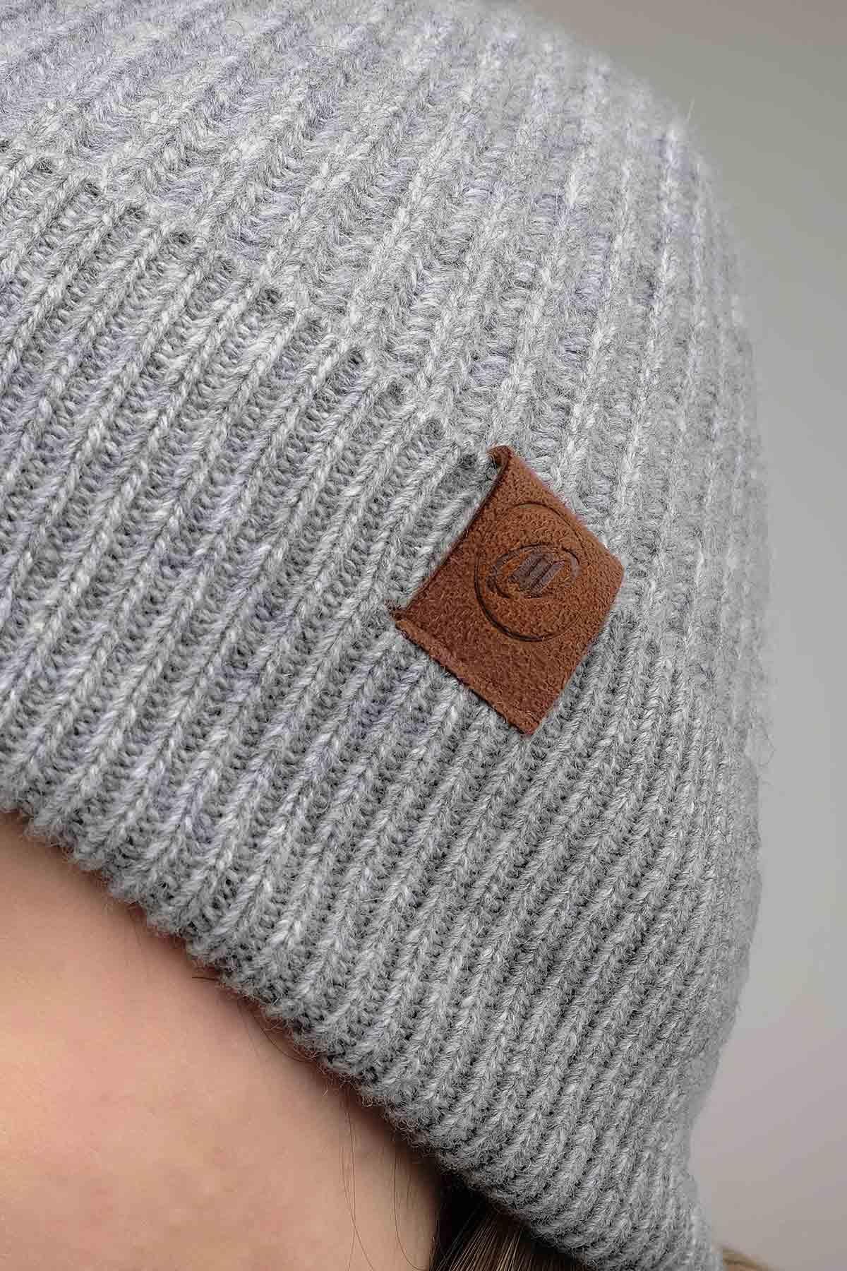 Mısırlı Unisex Kuzu Yünü (Lambswool) Katlamalı Açık Gri Bere