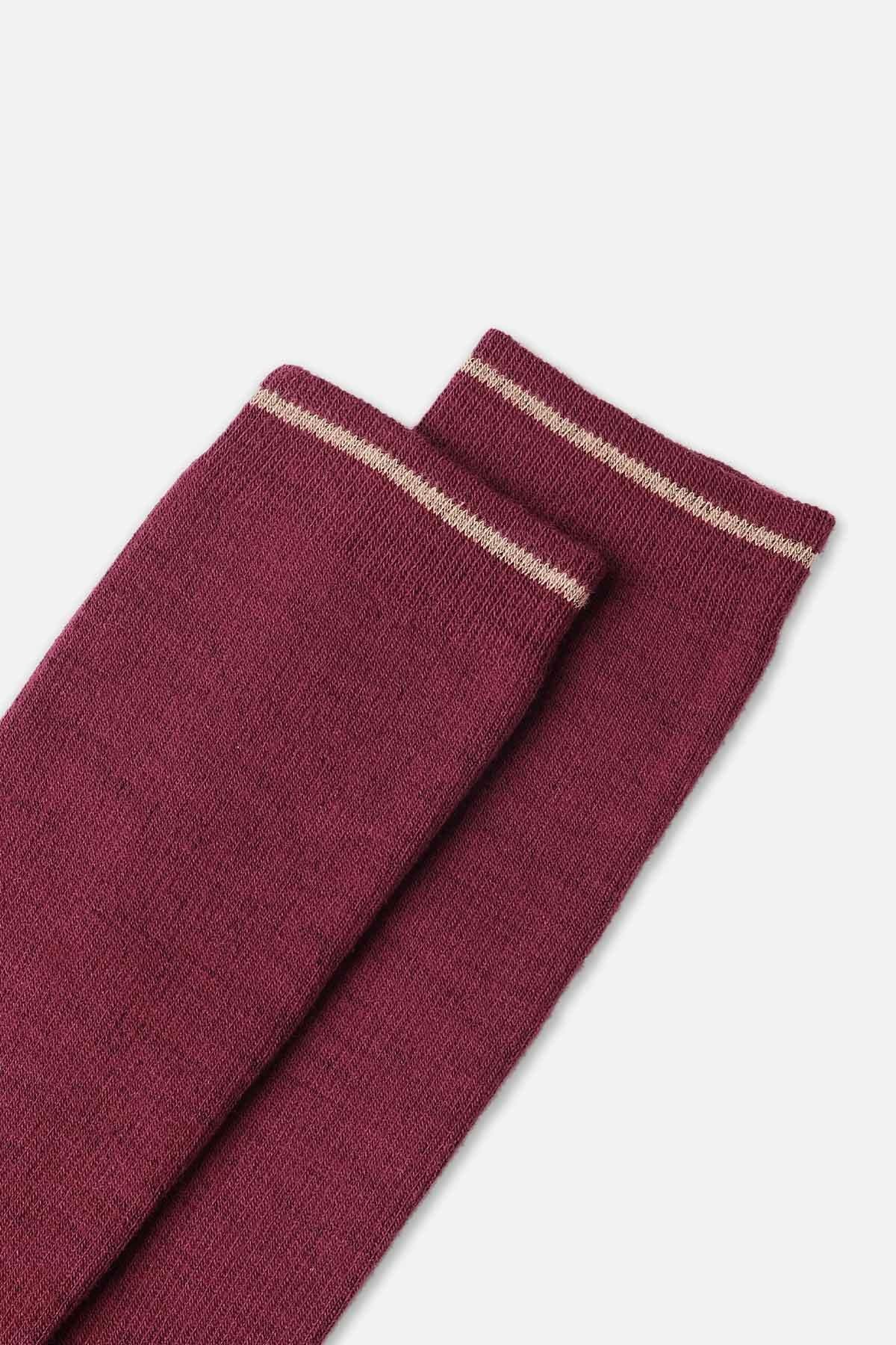 Mısırlı Unisex Merino Yünü Kışlık Tekli Bordo/Bej Sıkılaştırıcı Çorap