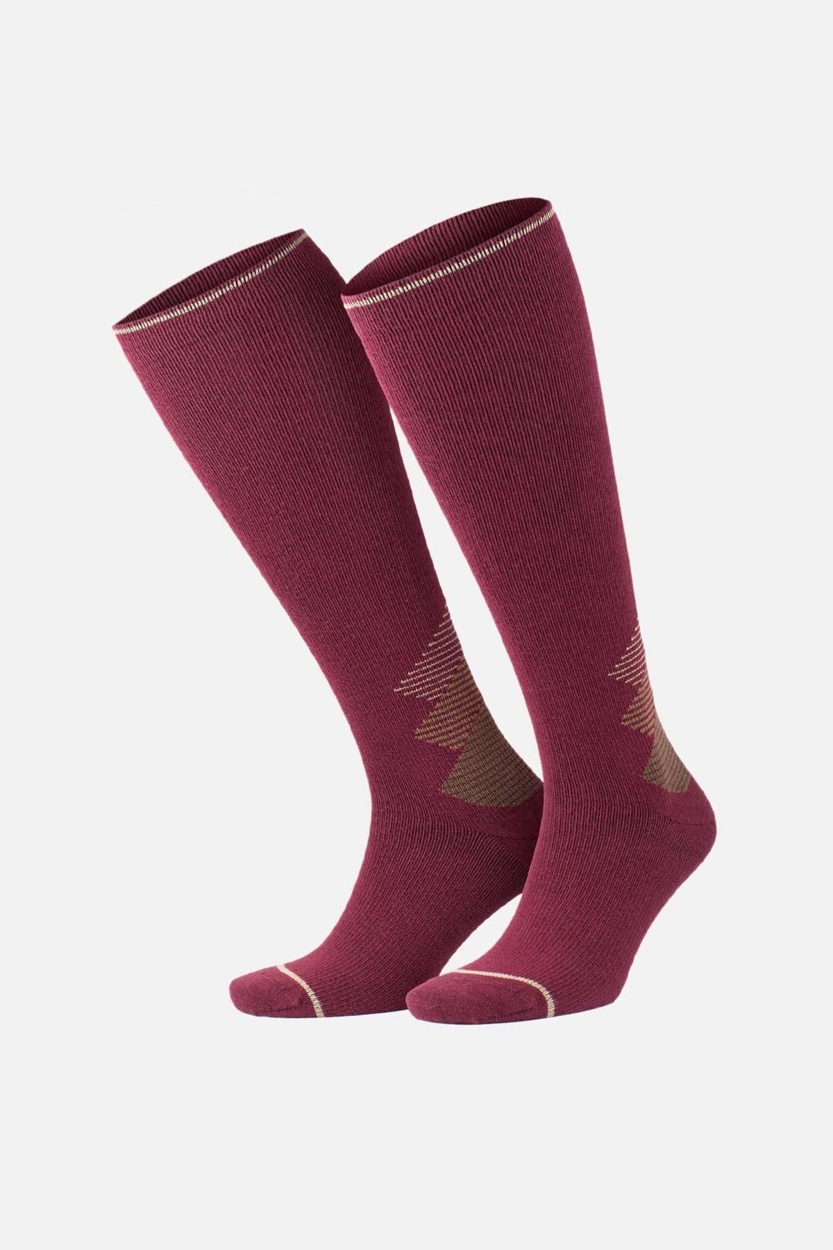 Mısırlı Unisex Merino Yünü Kışlık Tekli Bordo/Bej Sıkılaştırıcı Çorap