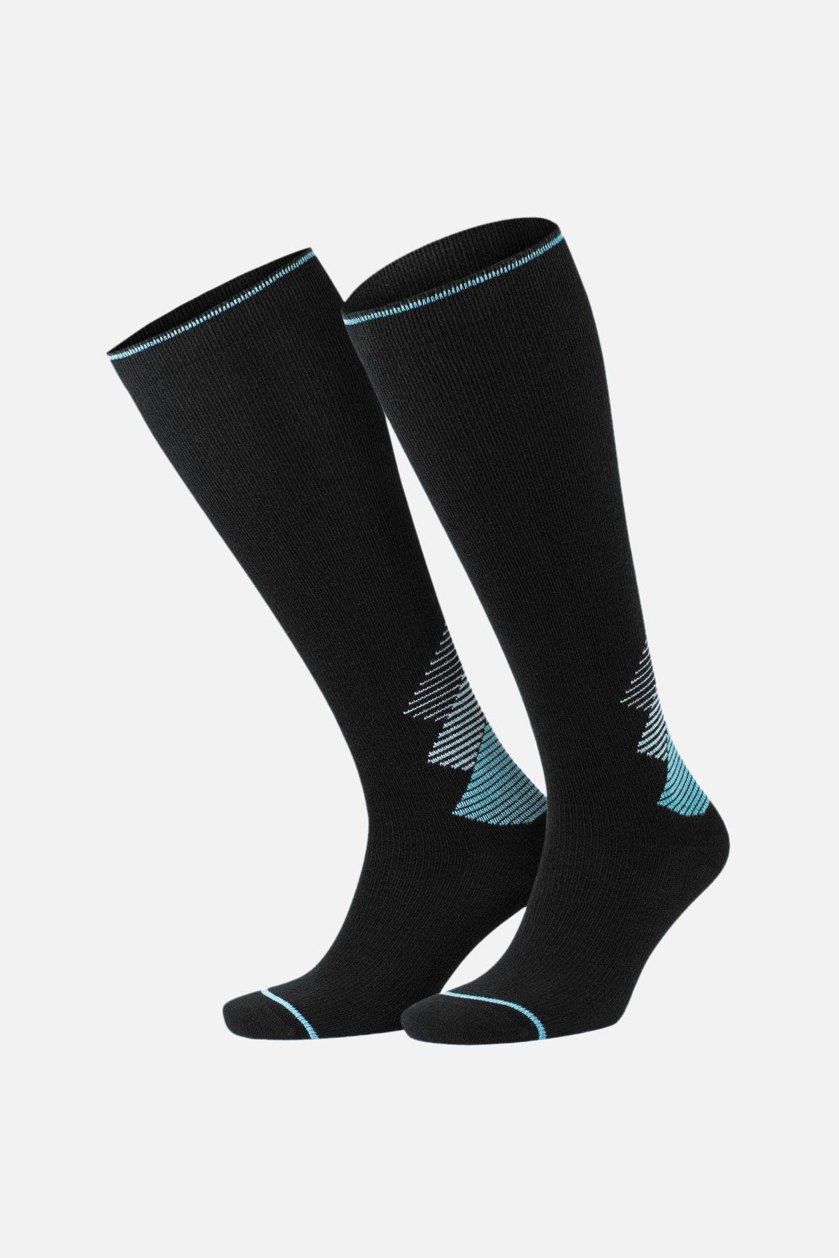 Mısırlı Unisex Merino Yünü Kışlık Tekli Siyah/Turkuaz Sıkılaştırıcı Çorap