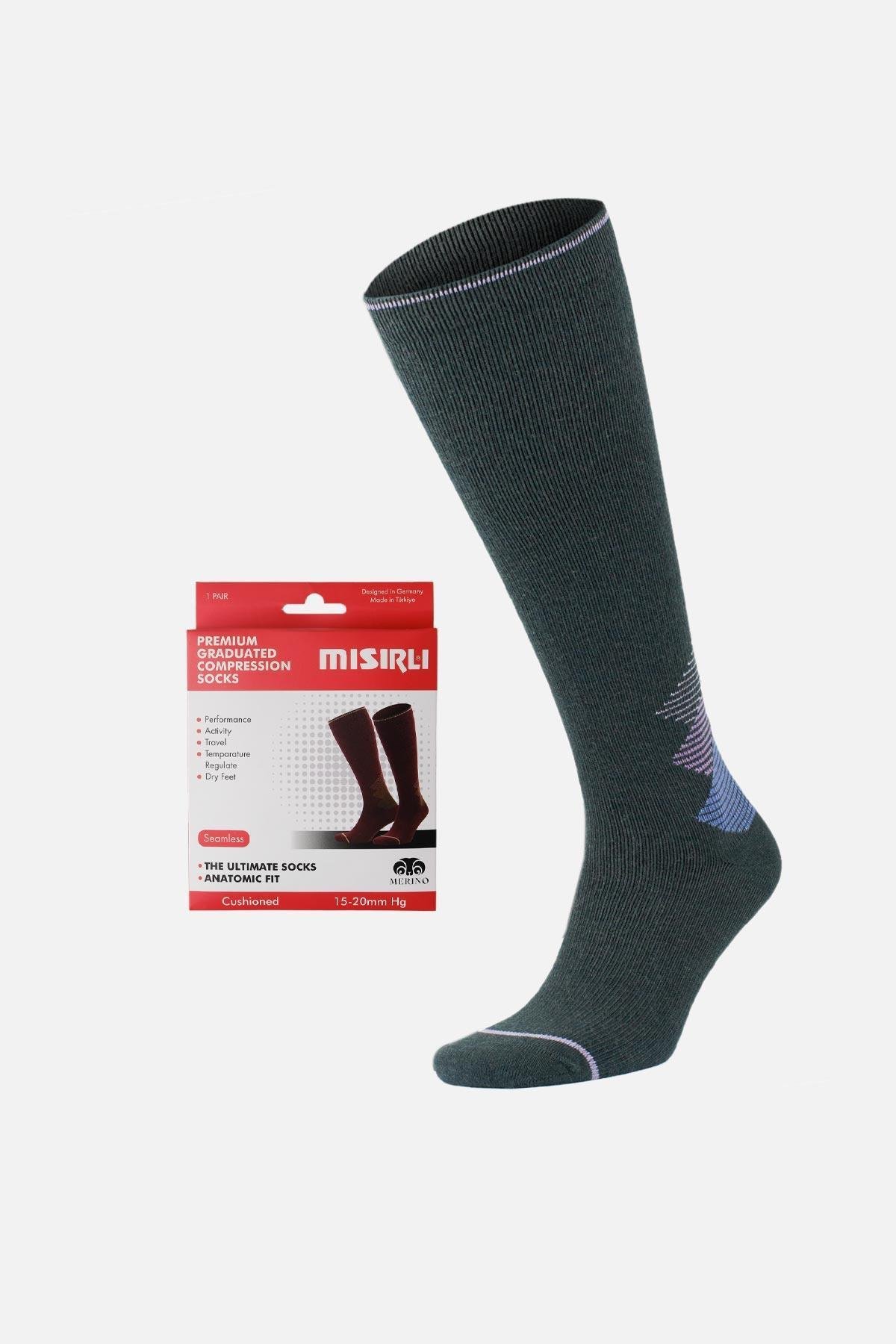 Mısırlı Unisex Merino Yünü Kışlık Tekli Antrasit/Lila Soket Compression Çorap - M COMP-AL