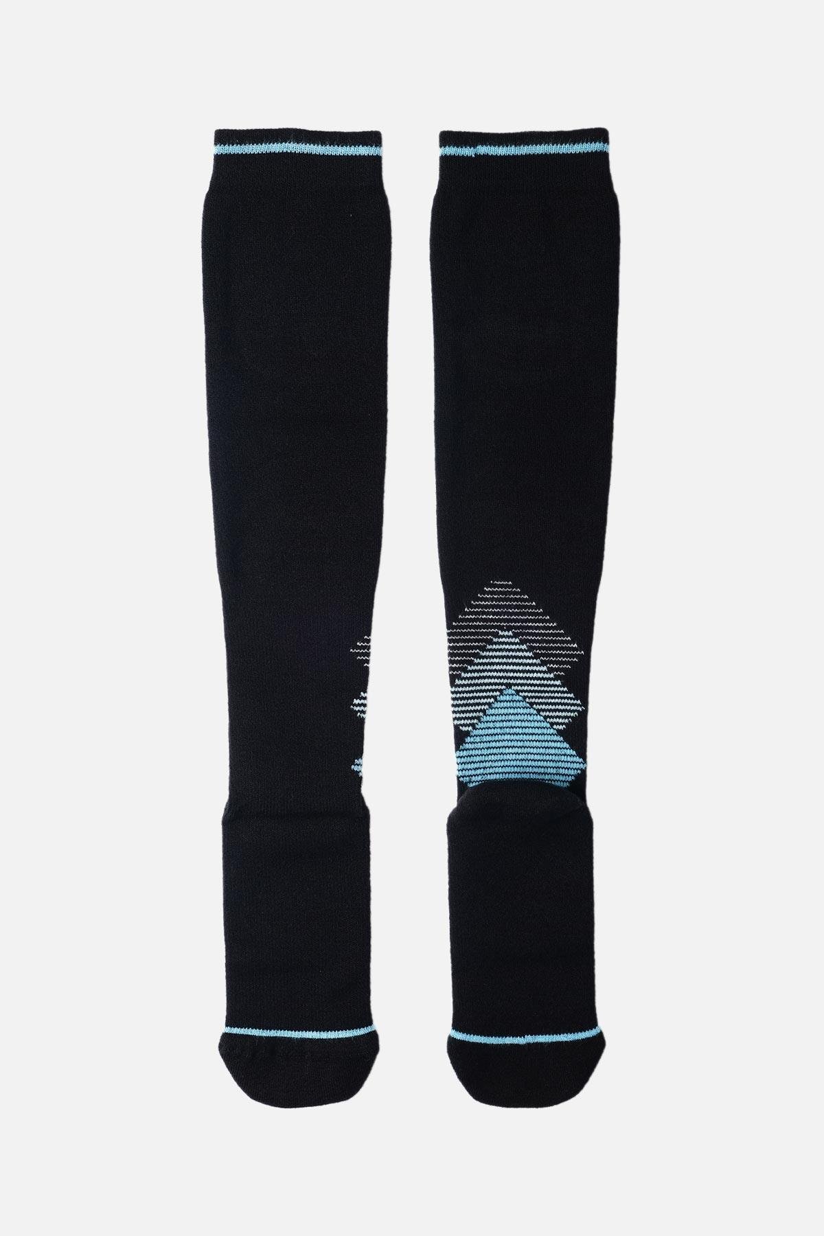 Mısırlı Unisex Merino Yünü Kışlık Tekli Siyah/Turkuaz Sıkılaştırıcı Çorap