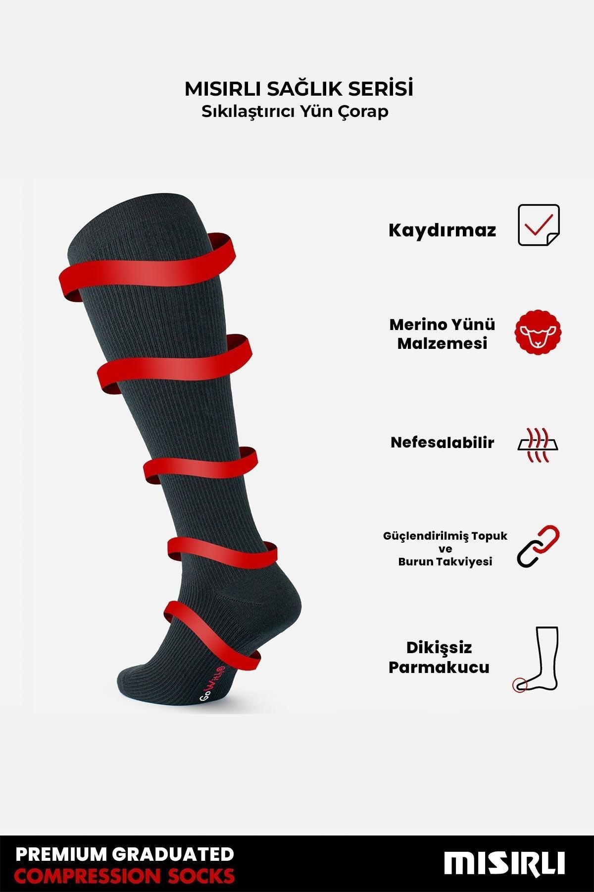Mısırlı Unisex Merino Yününden Özel Sıkılaştırıcı Teknolojiyle Uçuş ve Pilot Çorabı