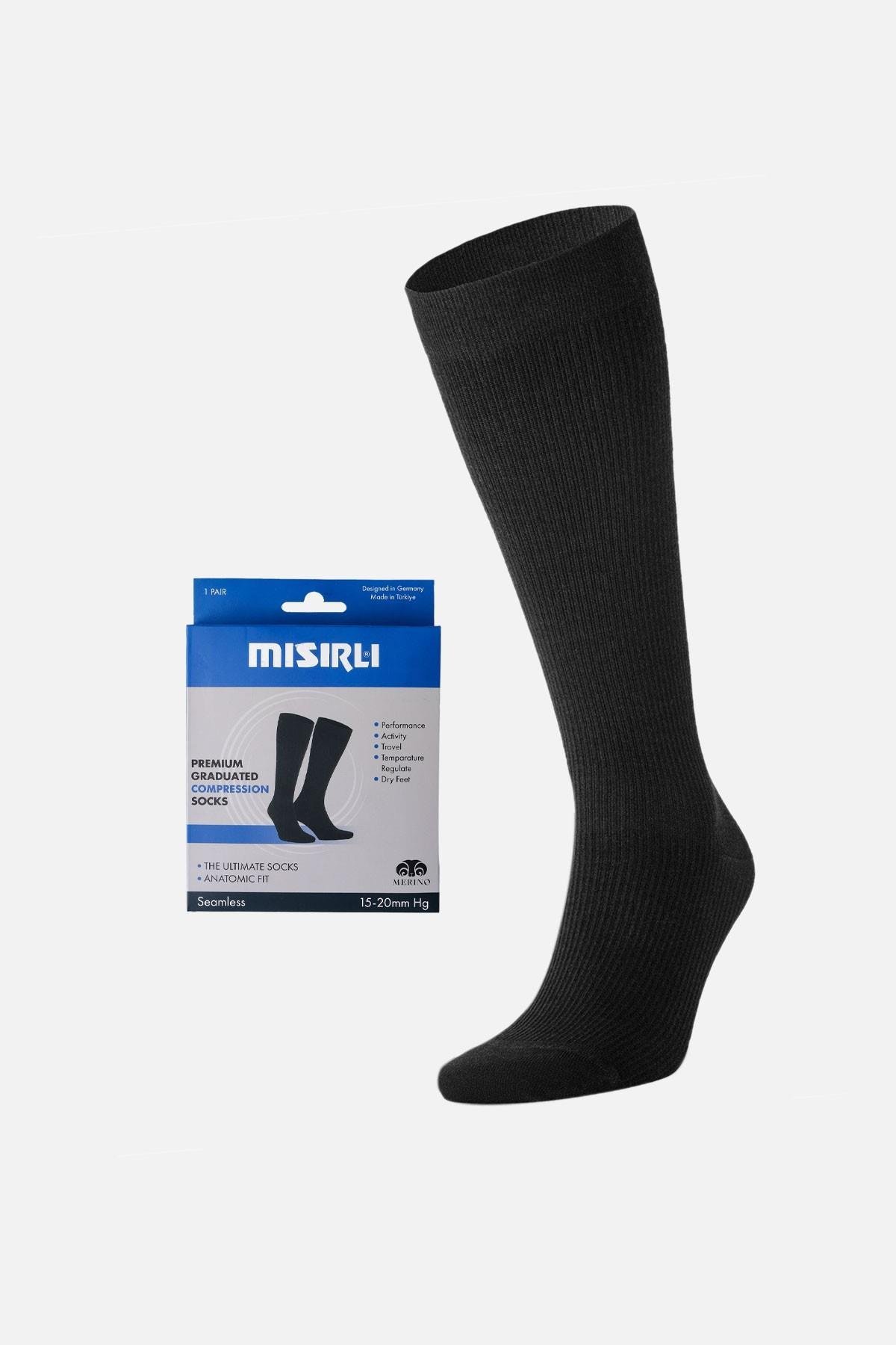 Mısırlı Unisex Merino Yünü Kışlık Tekli Siyah Soket Compression Çorap - M COMP-S