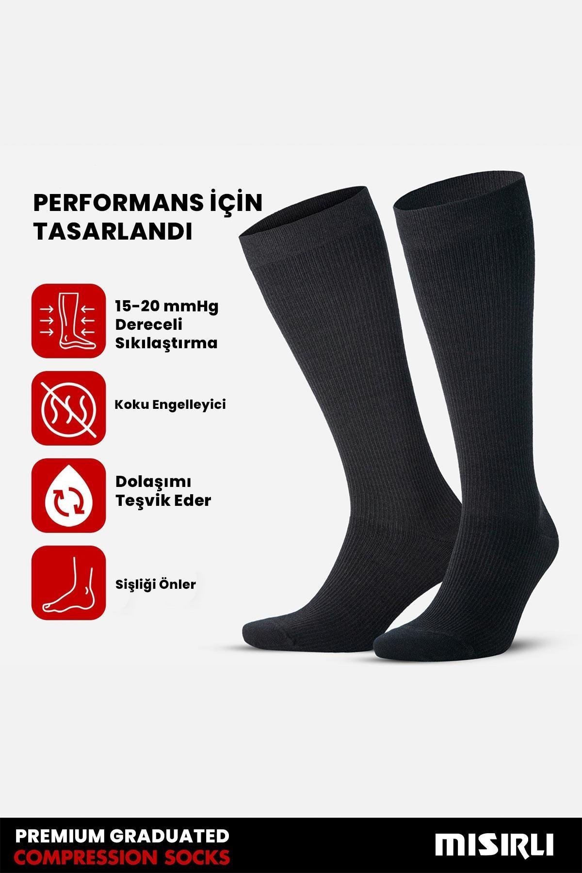 Mısırlı Unisex Merino Yünü Kışlık Tekli Siyah Soket Compression Çorap - M COMP-S