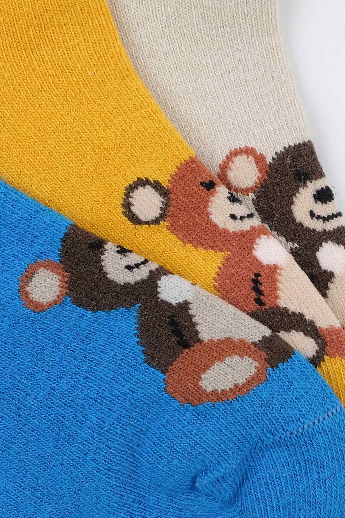 Mısırlı Unisex Pamuklu 3 Çift Ayıcık Desenli Çocuk Patik Çorap - M-BABY-18