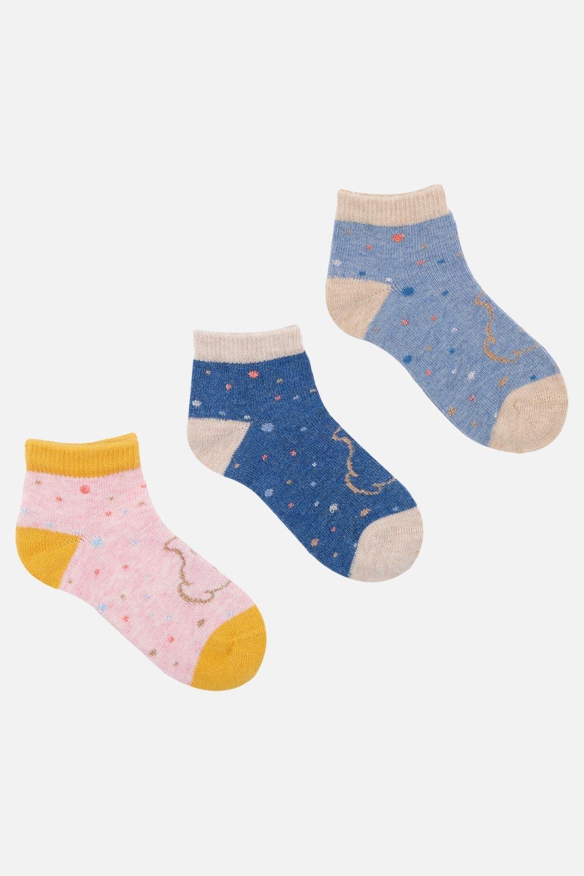 Mısırlı Unisex Pamuklu 3 Çift Çok Renkli Çocuk Patik Çorap - M-BABY-29