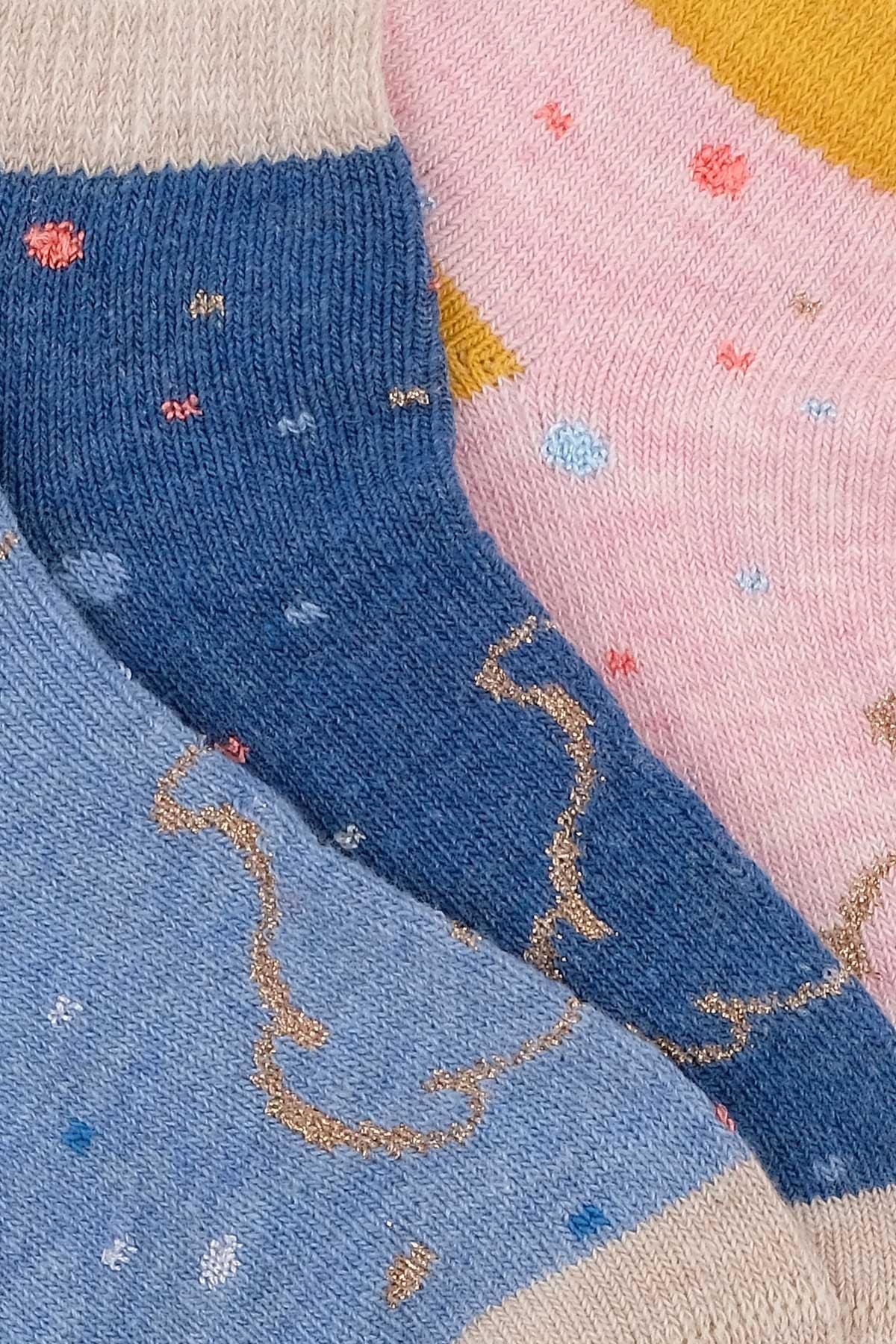 Mısırlı Unisex Pamuklu 3 Çift Çok Renkli Çocuk Patik Çorap - M-BABY-29