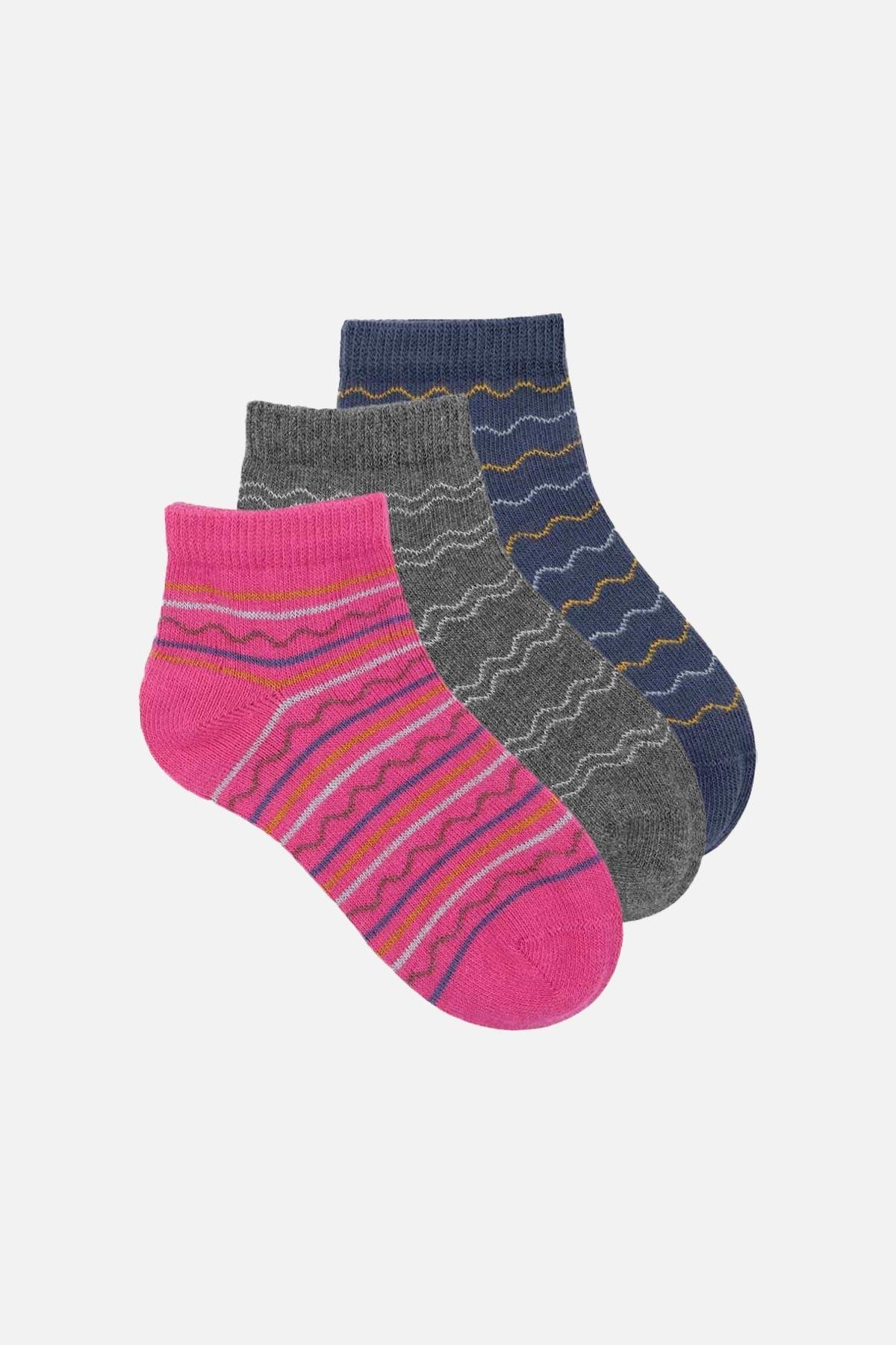 Mısırlı Unisex Pamuklu 3 Çift Çok Renkli Çocuk Patik Çorap - M-BABY-11