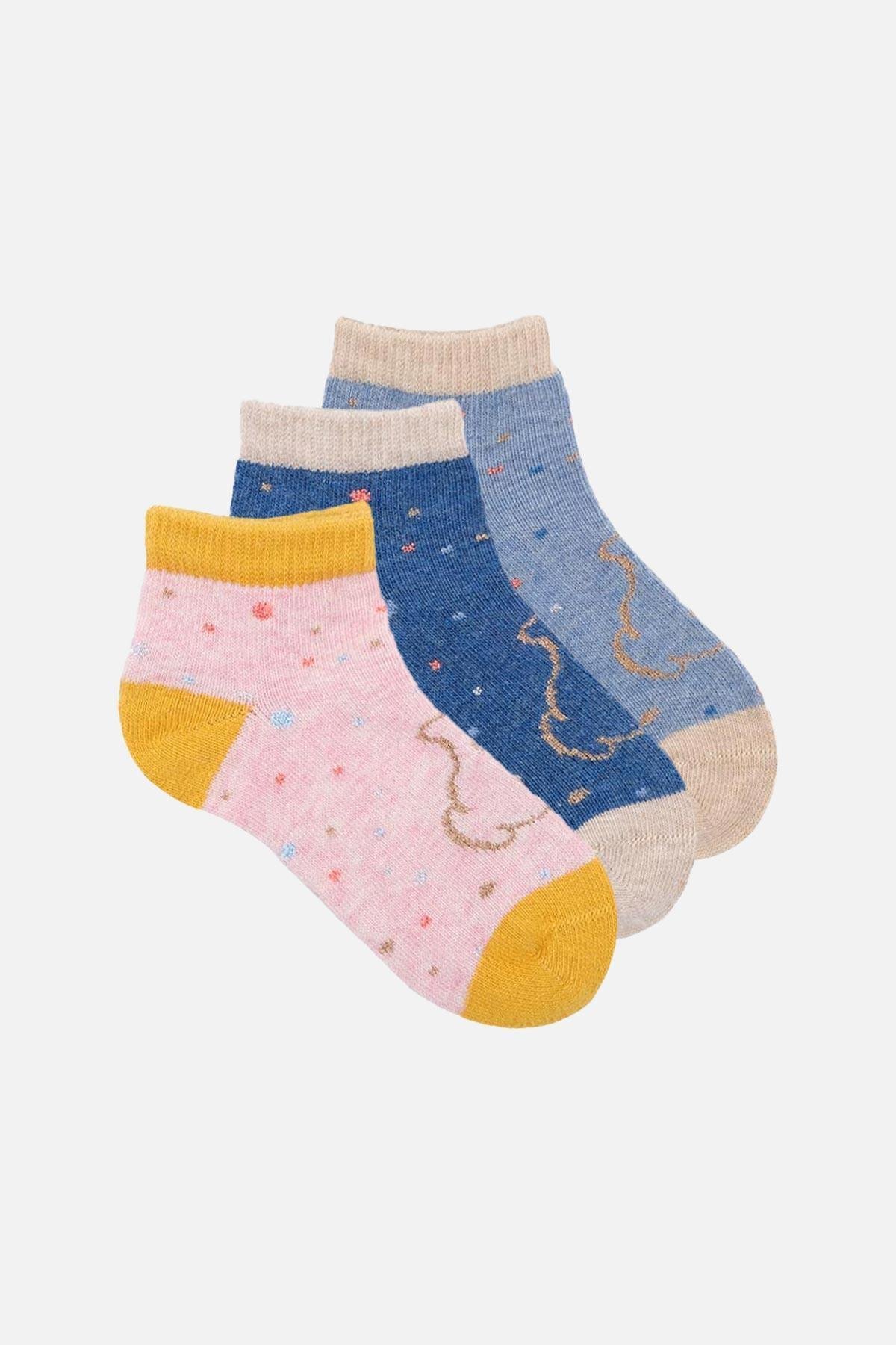 Mısırlı Unisex Pamuklu 3 Çift Çok Renkli Çocuk Patik Çorap - M-BABY-29