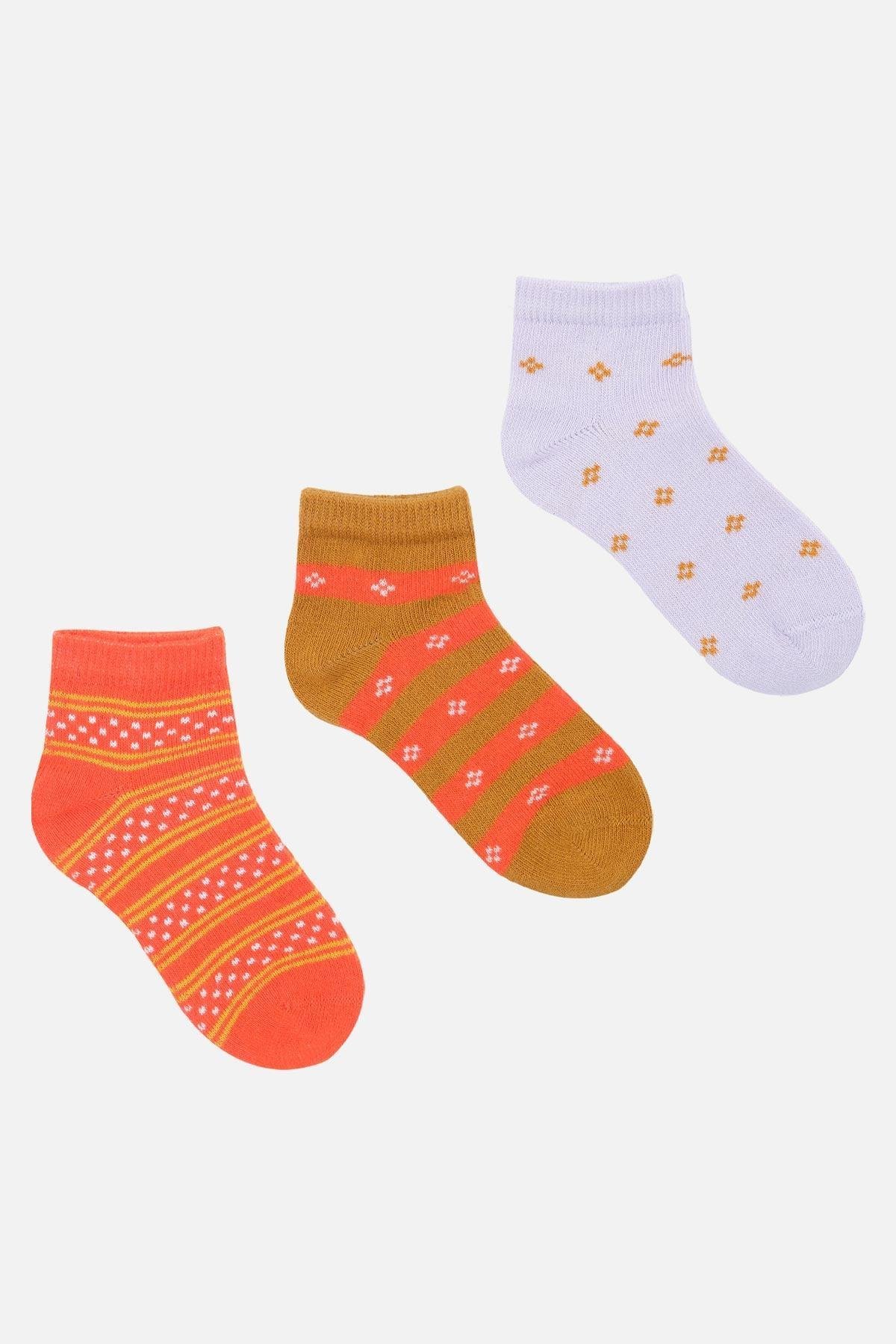 Mısırlı Unisex Pamuklu 3 Çift Çok Renkli Çocuk Patik Çorap - M-BABY-10