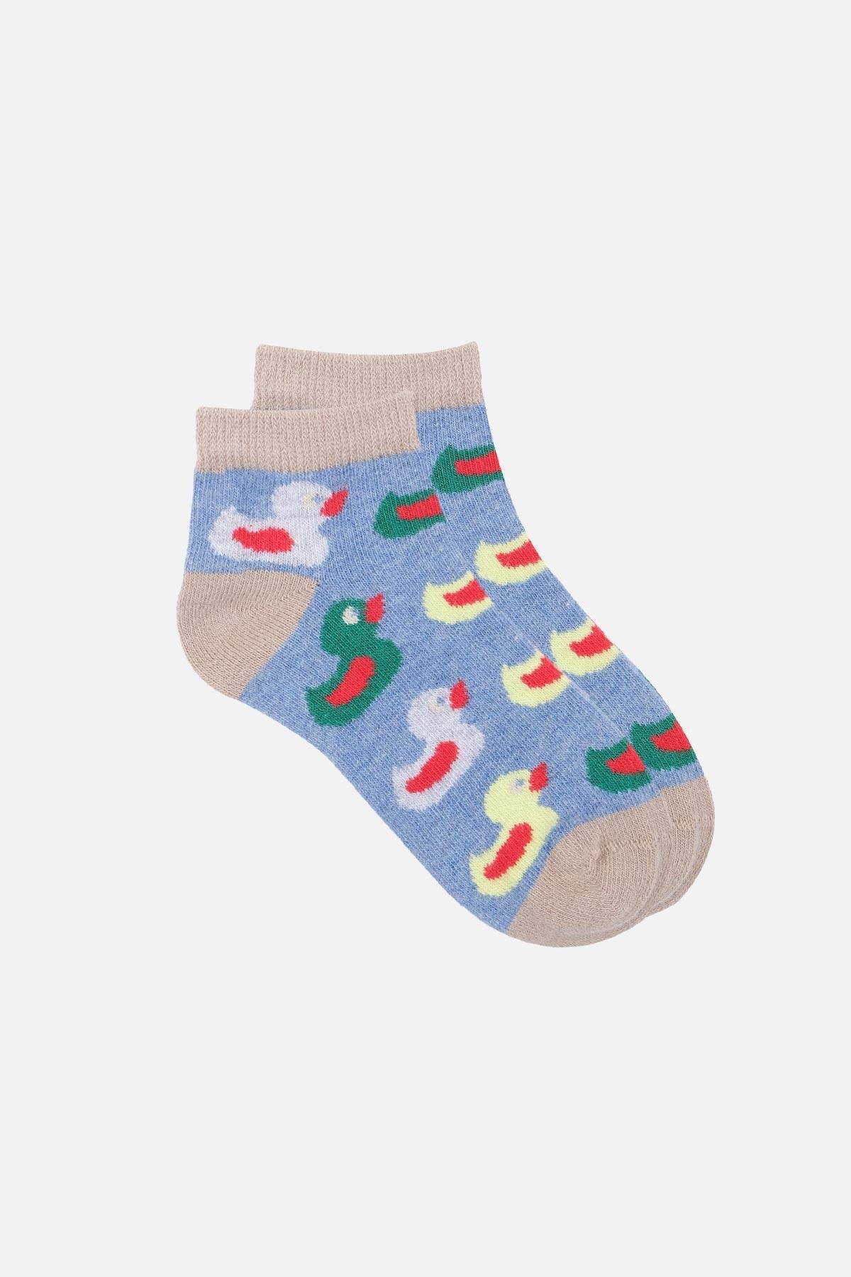 Mısırlı Unisex Pamuklu 3 Çift Ördek Desenli Çocuk Patik Çorap - M-BABY-28