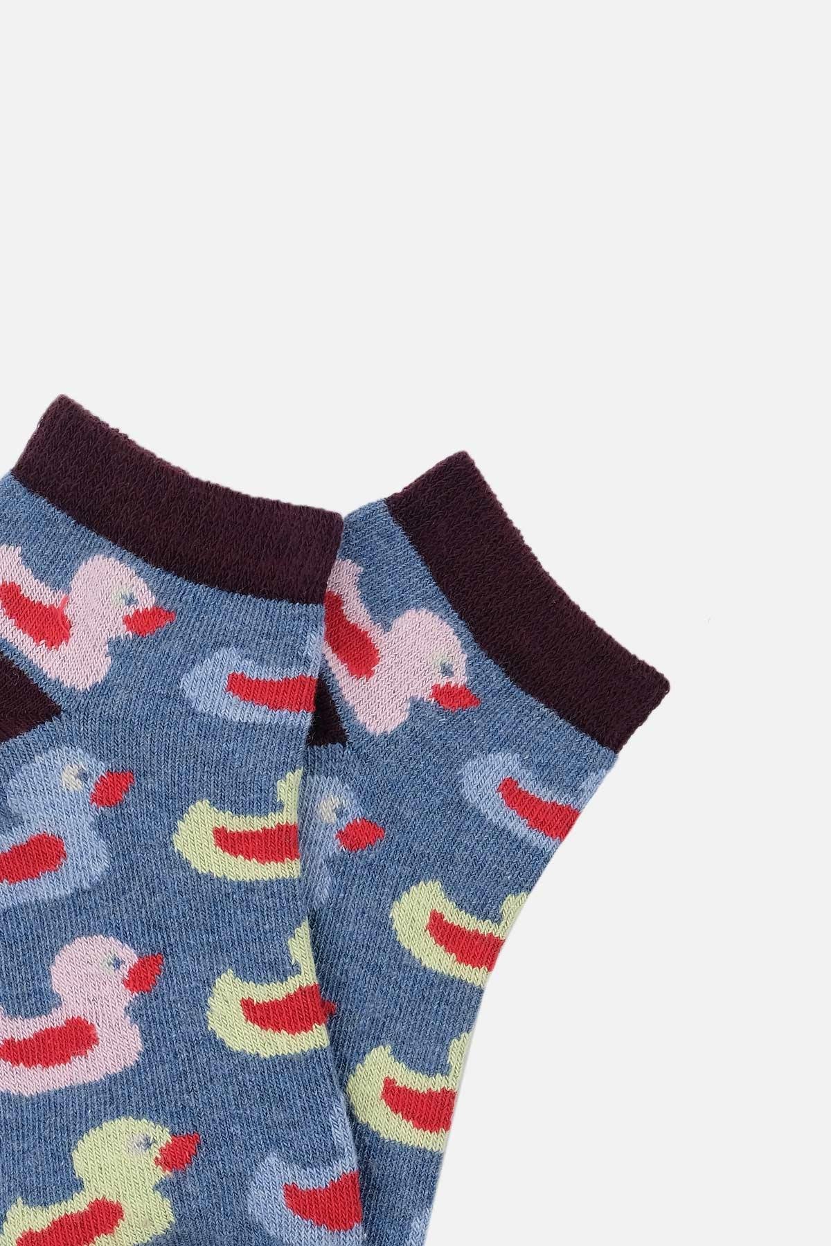 Mısırlı Unisex Pamuklu 3 Çift Ördek Desenli Çocuk Patik Çorap - M-BABY-28