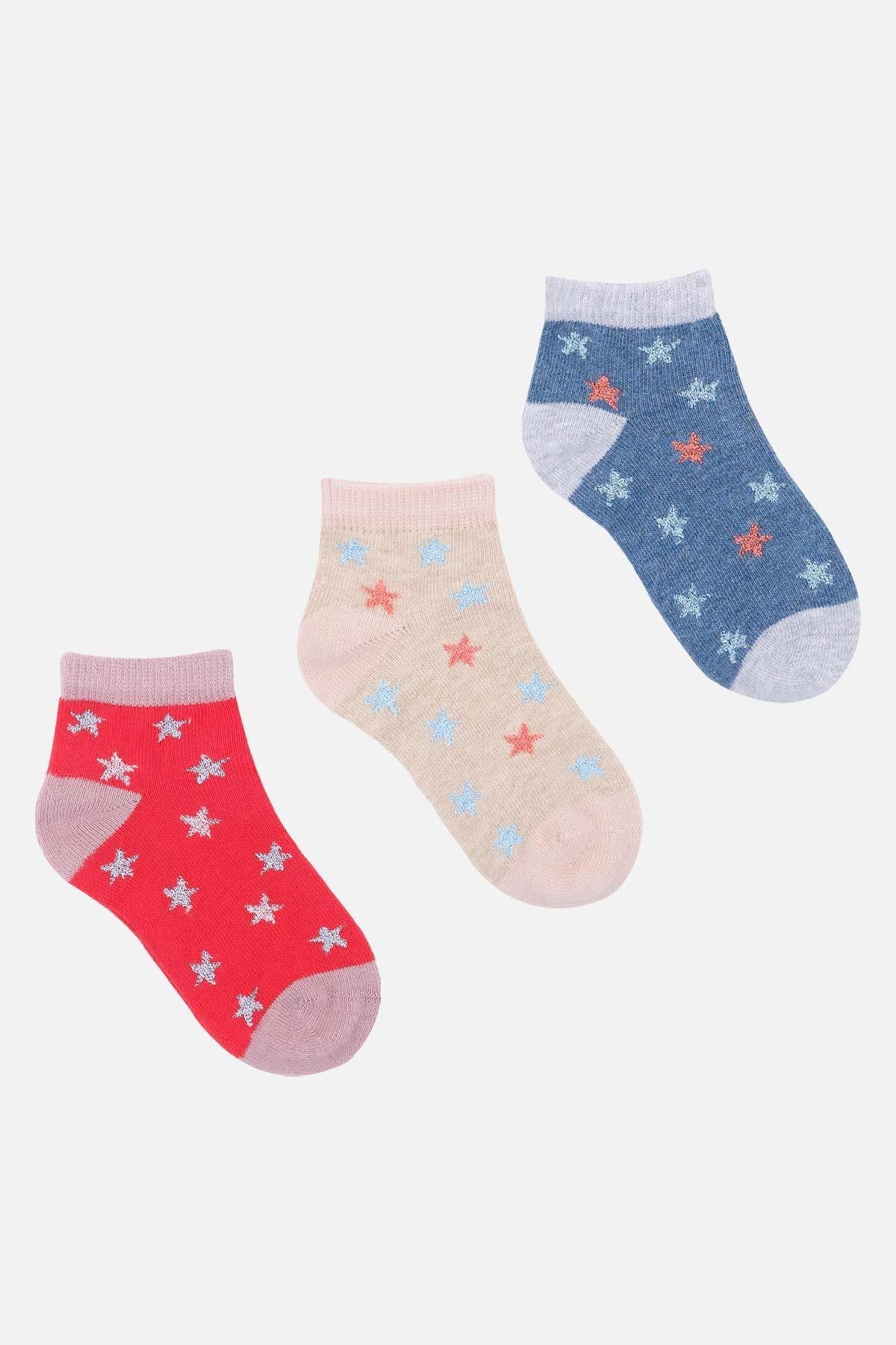 Mısırlı Unisex Pamuklu 3 Çift Yıldız Desenli Çocuk Patik Çorap - M-BABY-26