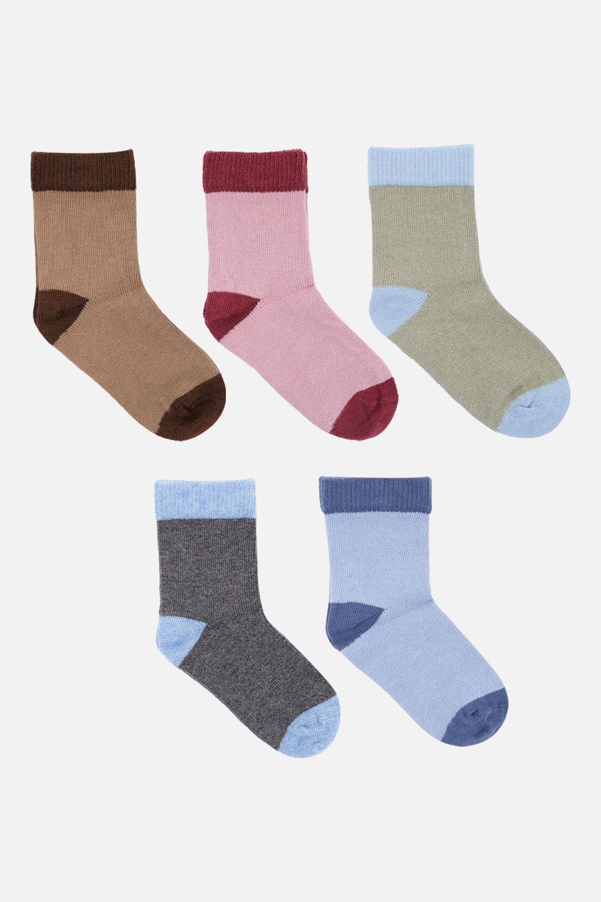 Mısırlı Unisex Pamuklu 5 Çift Çok Renkli Bebek ve Çocuk Çorap   M KID U2