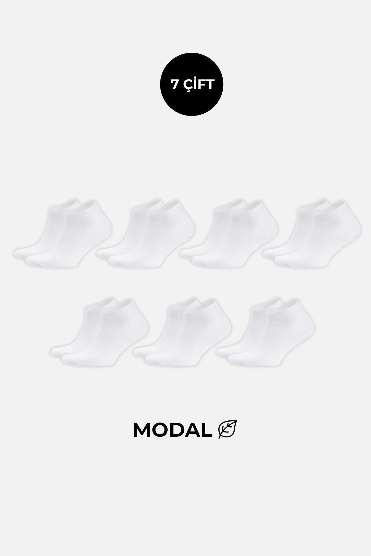 MODAL Erkek Kutulu 7 Çift Beyaz Patik Çorap