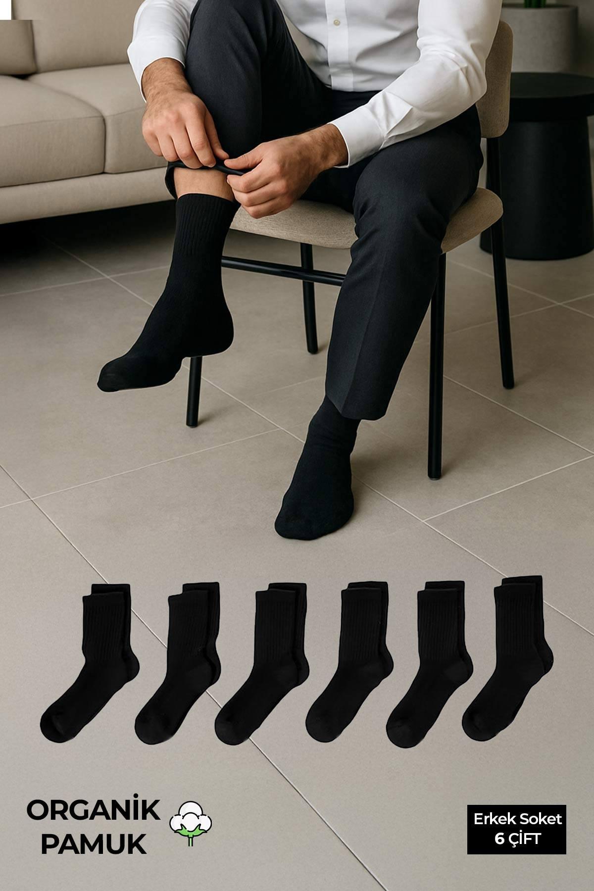 Mısırlı Erkek Organik Pamuklu Kutulu 6 Çift Siyah Soket Çorap M 60999 S