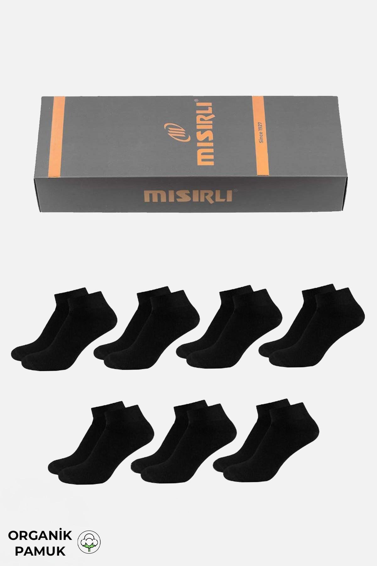 Mısırlı Erkek Organik Pamuklu Kutulu 7 Çift Siyah Patik Çorap M 60998 S