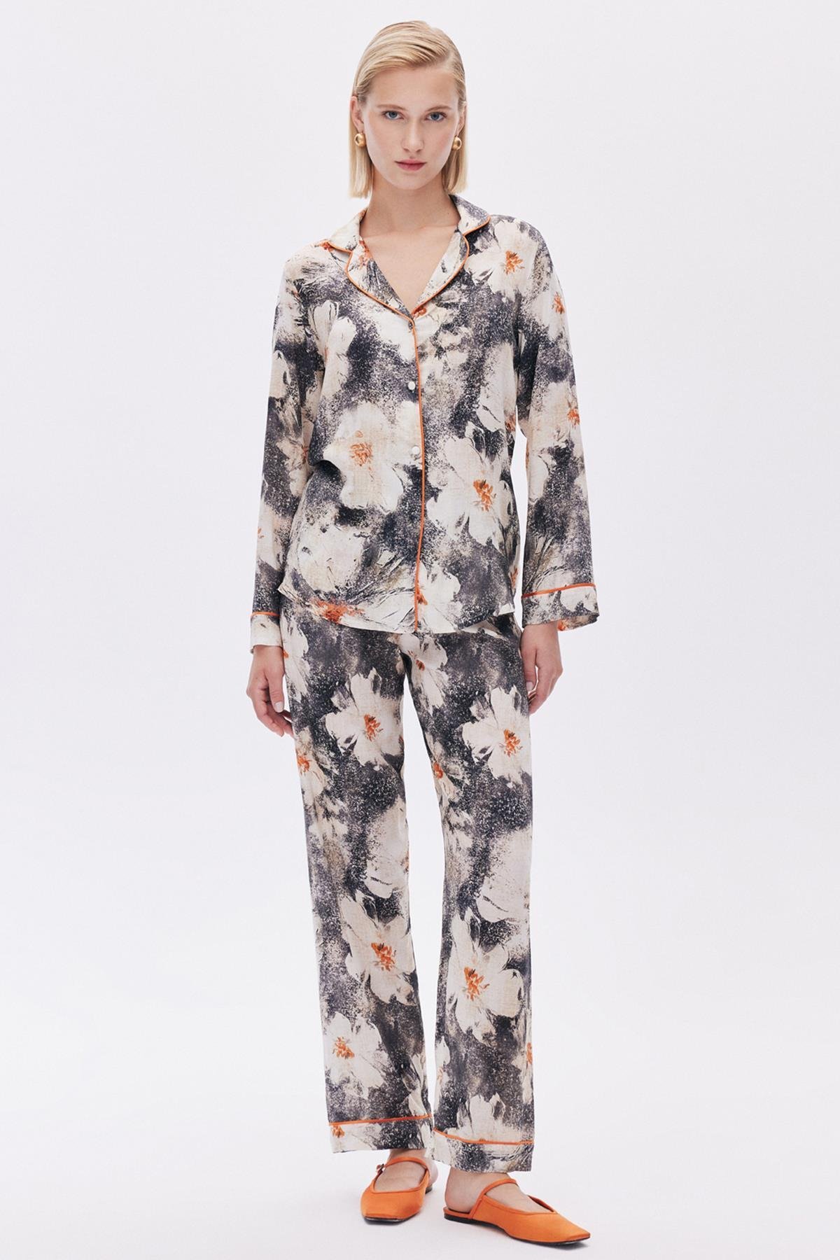 Elly Desenli Viskon Uzun Pijama Takımı