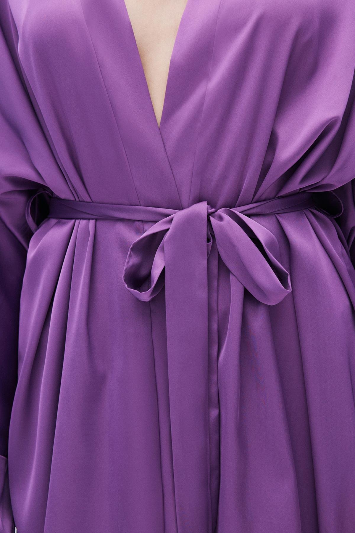 Fumée Saten Eflatun Kısa Sabahlık / Kimono