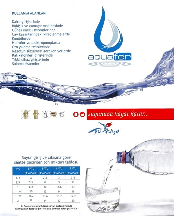 Aquafer 5 inç Yıkanabilir Su Arıtma Filtresi (1, 3/4 ve 1/2 inç girişli)