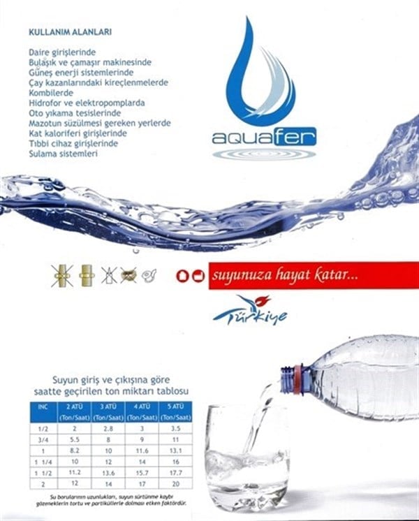 Aquafer 5 inç Yıkanabilir Su Arıtma Filtresi (1, 3/4 ve 1/2 inç girişli)