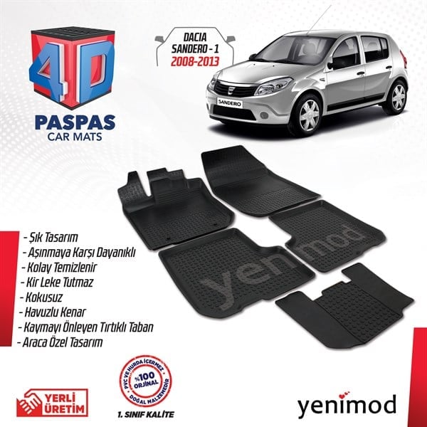 Dacia Sandero 1 4D Havuzlu Kauçuk Paspas 2008-2013