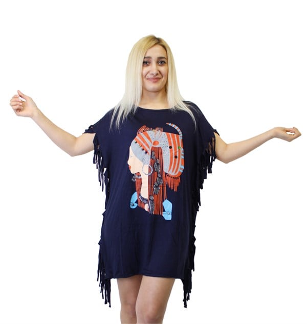 Püsküllü Resimli Bluz