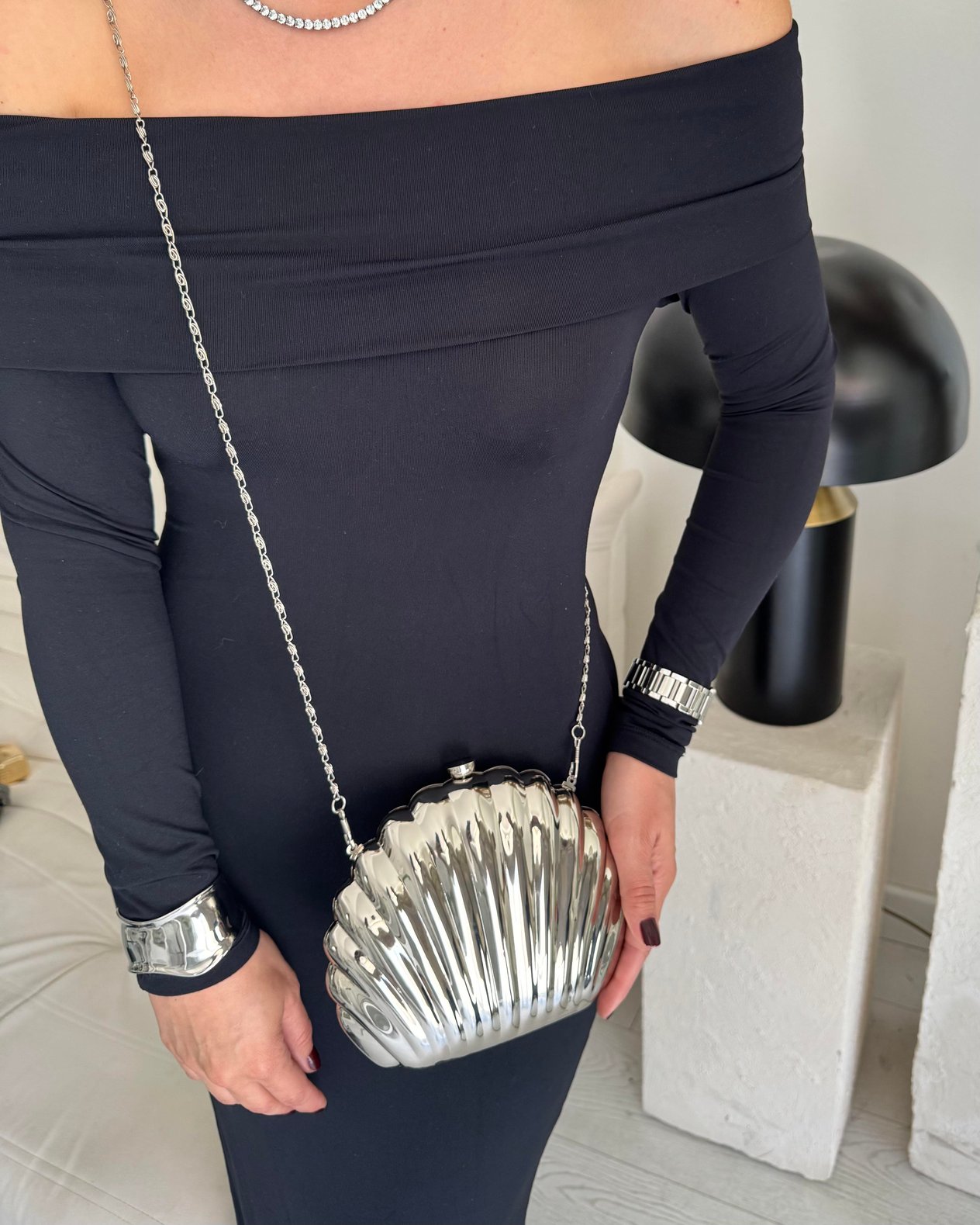 Metalik Deniz Kabuğu Çanta Silver