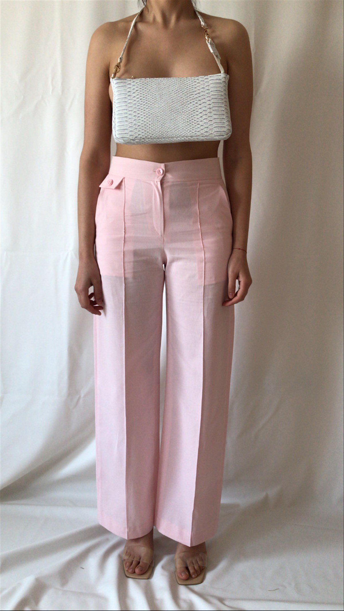 SOFT PEMBE KETEN PANTOLON
