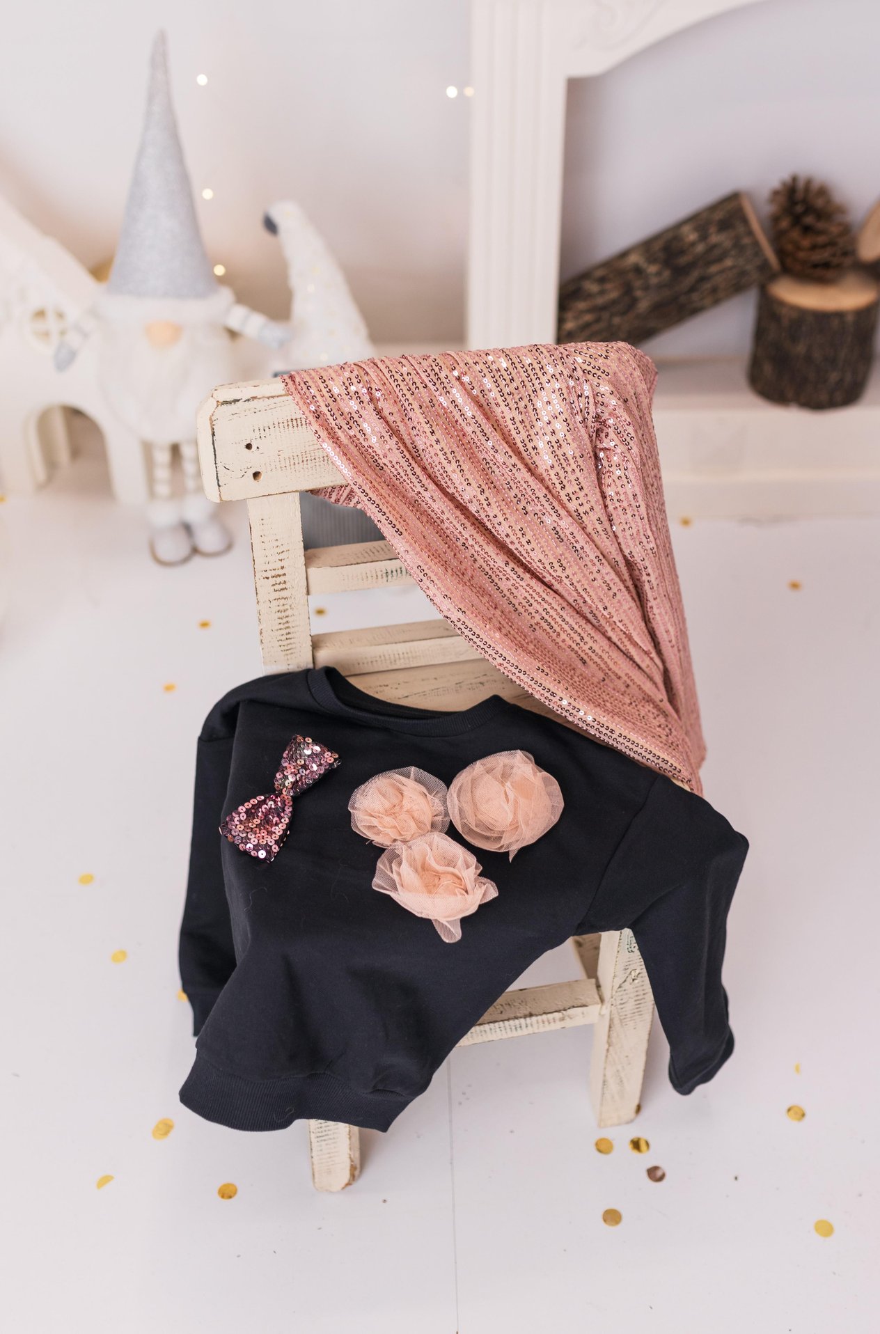 Pembe Payetli Pantolon Tül Detaylı Bluz Kız Çocuk İkili Takım Pembe