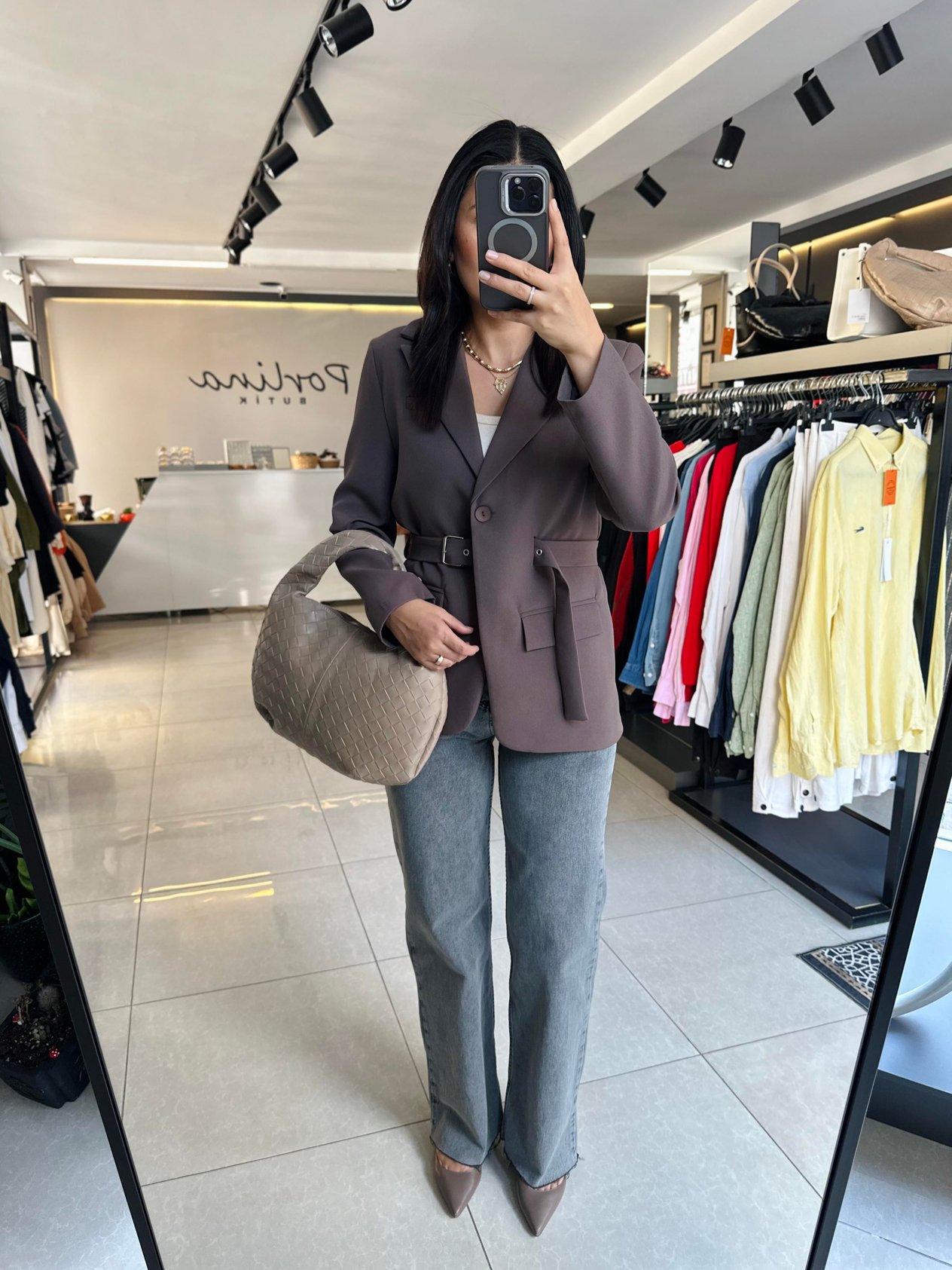Vizon Premium Kalite Kemerli Blazer Ceket