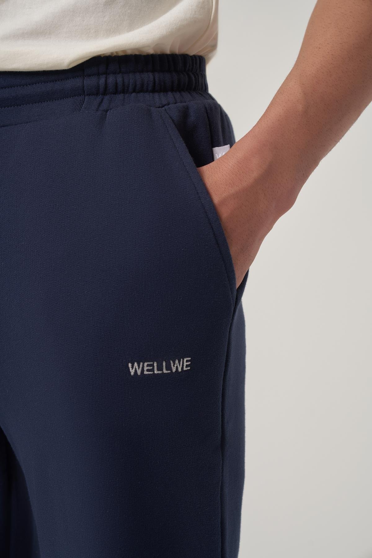 WELLWE-THAN lacivert nakış detaylı relaxed fit jogger-Eşofman altı