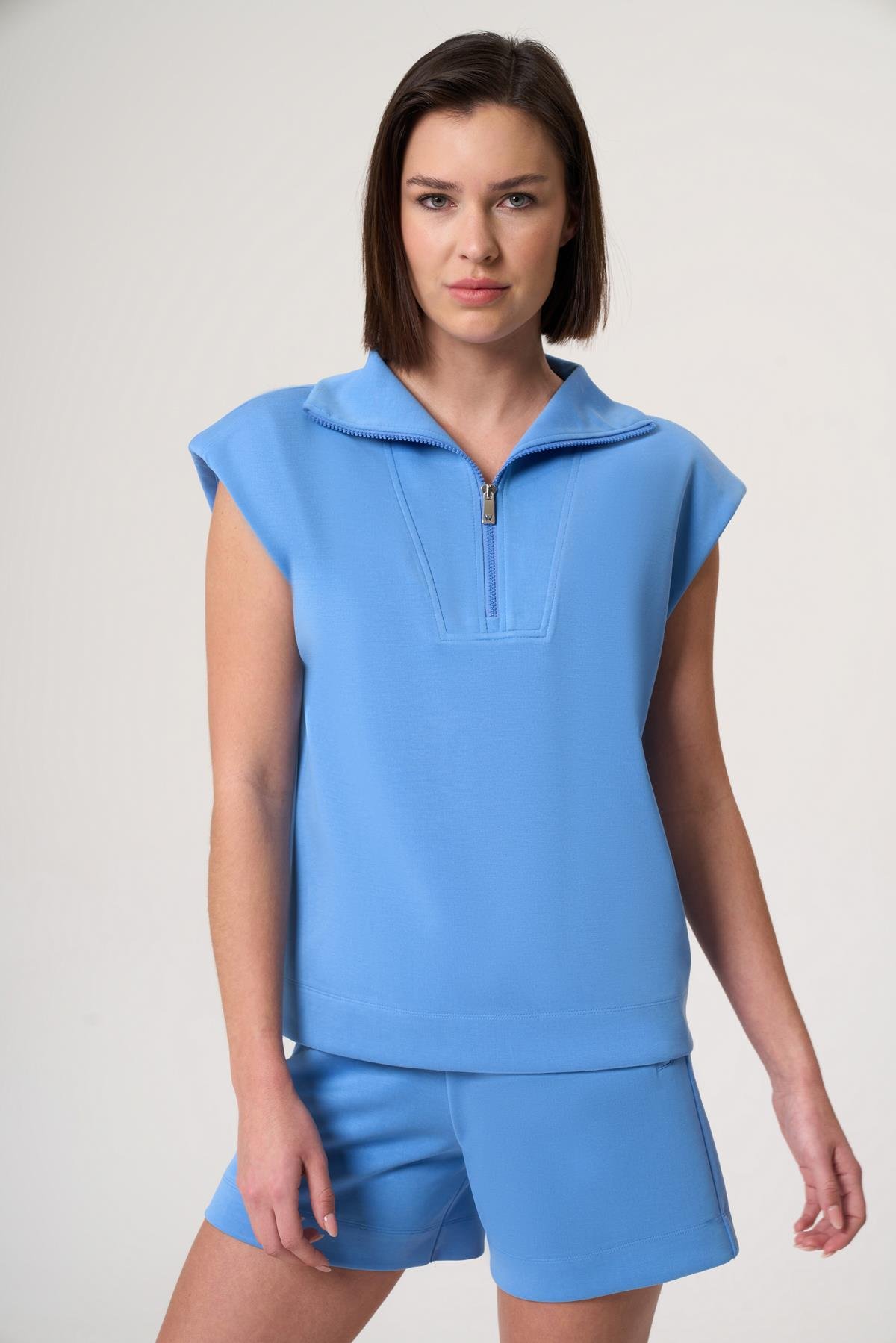 WELLWE-TYNE BEBE MAVİSİ MODAL İÇERİKLİ, DİK YAKA FERMUAR DETAYLI T-SHIRT-T-Shirt & Atlet