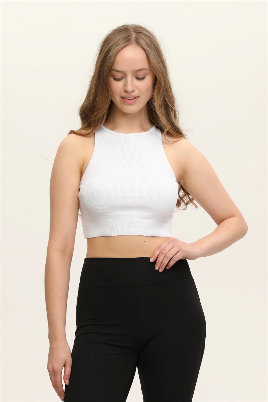 WELLWE-WELLWE BEYAZ CROP ATLET-T-Shirt & Atlet