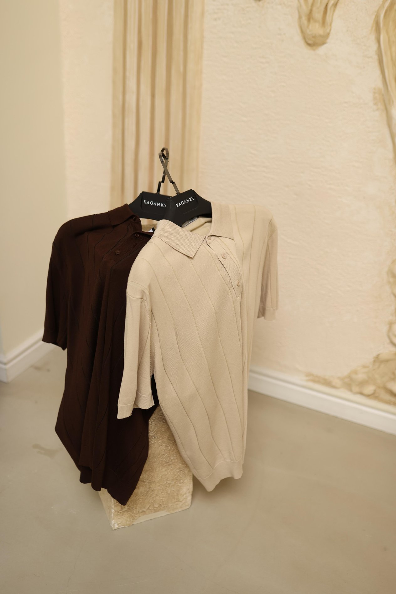 Bej Polo Yaka Fitilli Triko T-Shirt