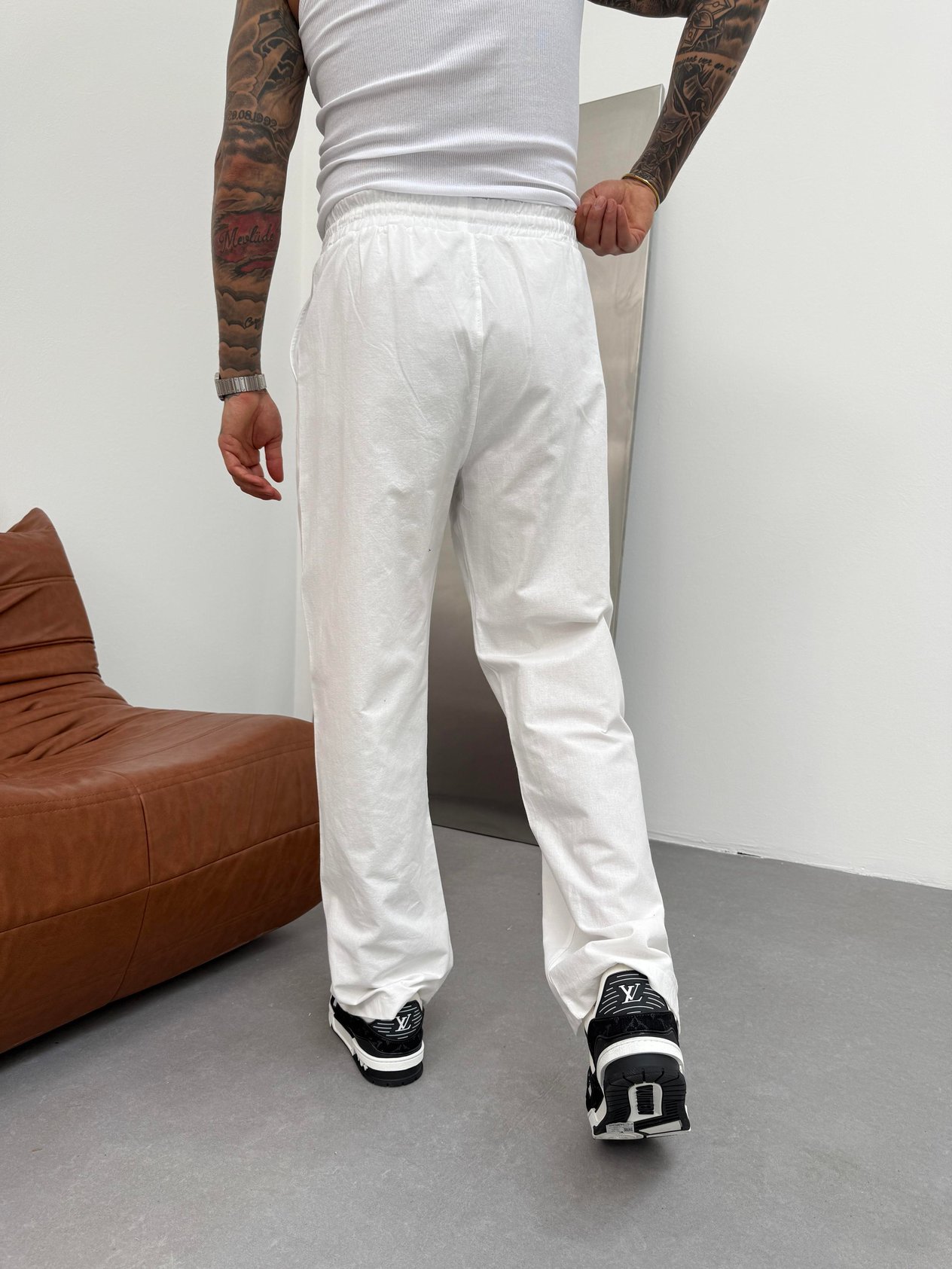Beyaz Keten Baggy Pantolon