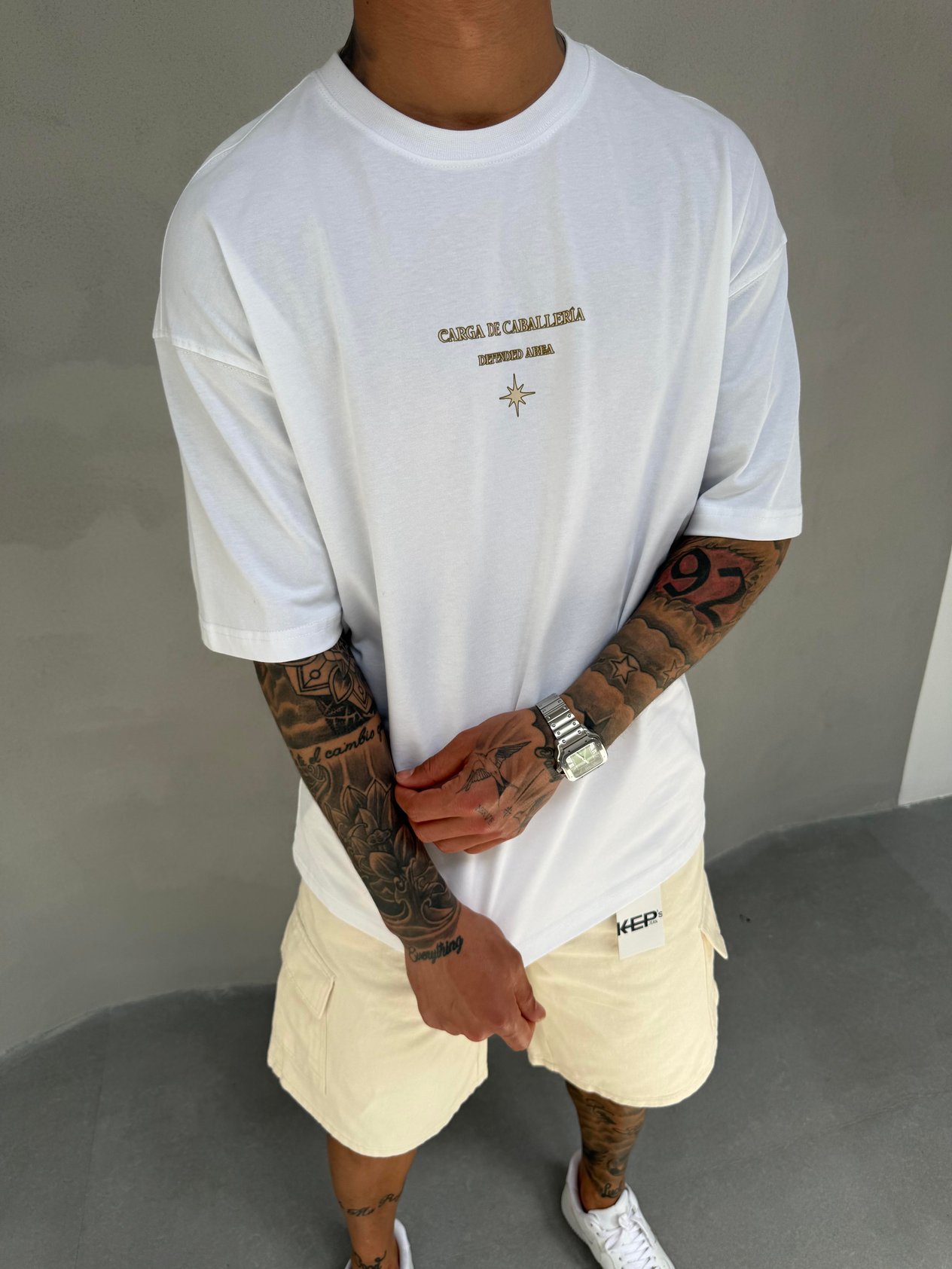 Beyaz Oversize Baskılı T-Shirt