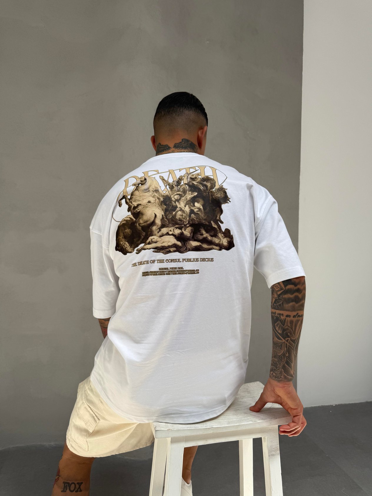 Beyaz Oversize Baskılı T-Shirt