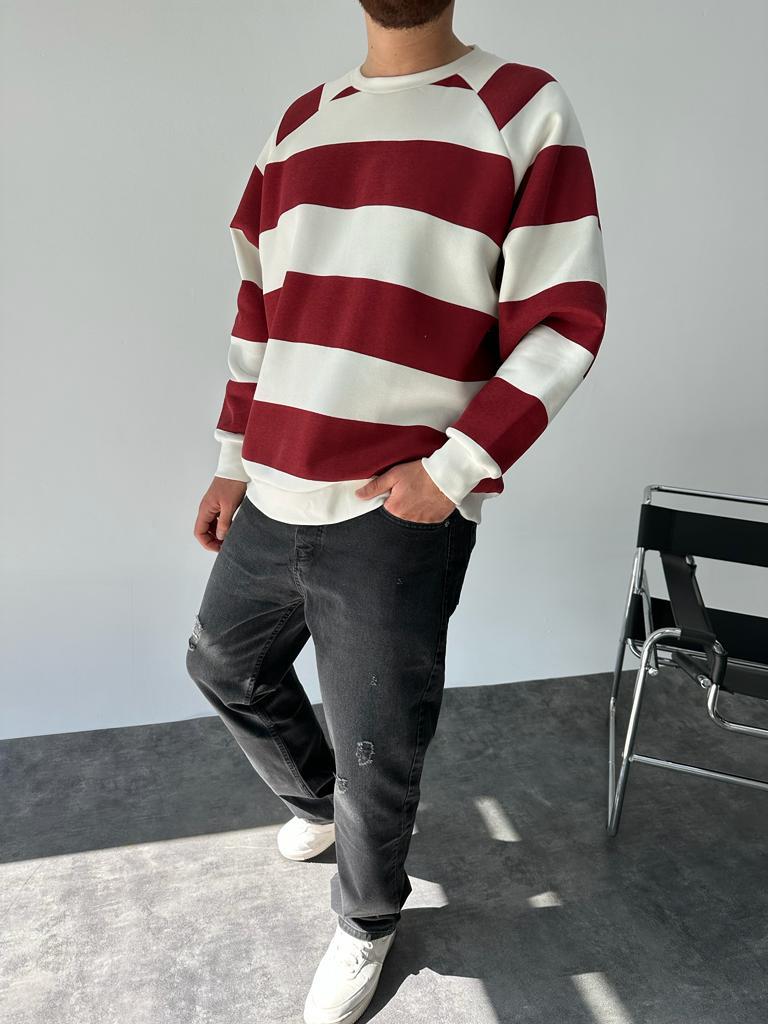 Bordo Çizgi Detay Sweatshirt