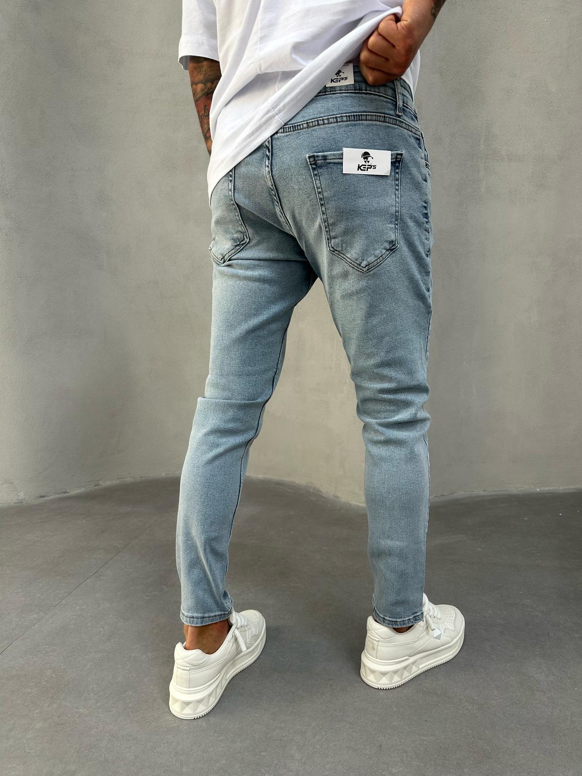Buz Mavi Yıkamalı Slimfit Jean