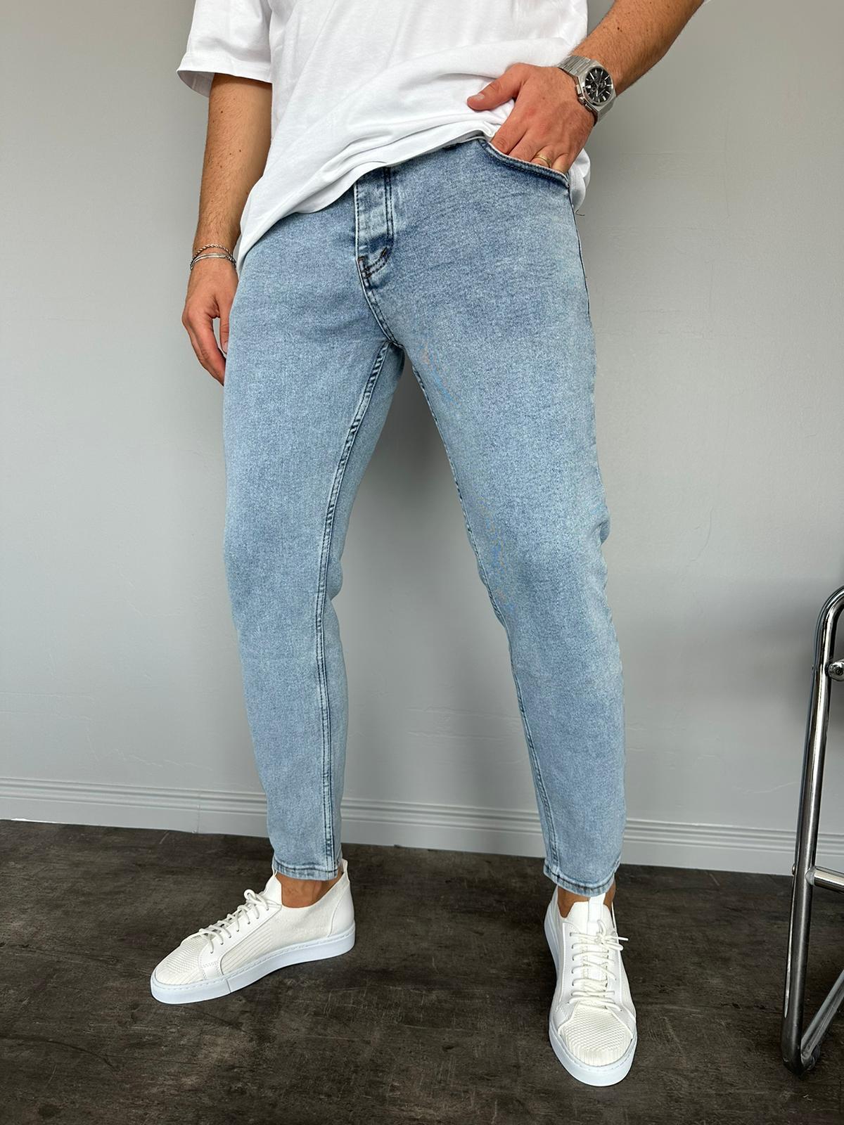 Buz Mavi Yıkamalı Slimfit Jean