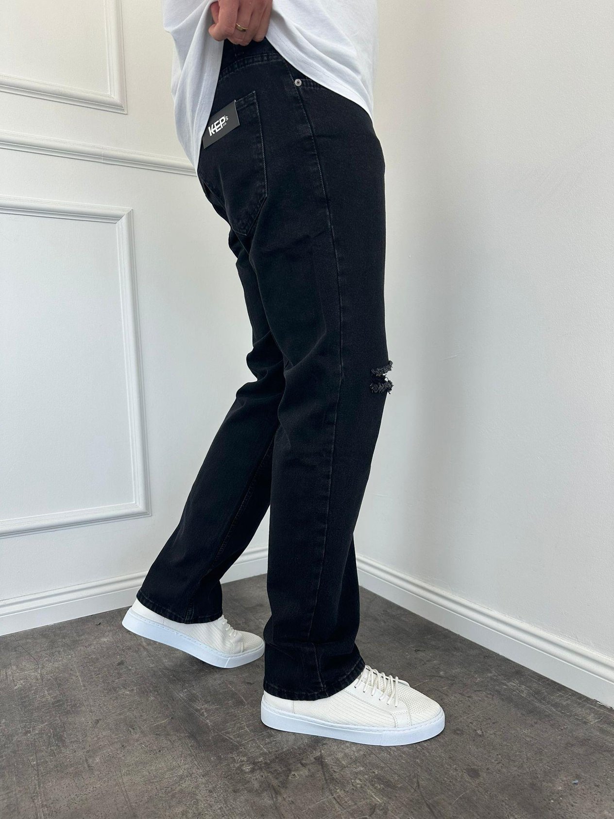 Diz Yırtık Detaylı Antrasit Baggy Jean
