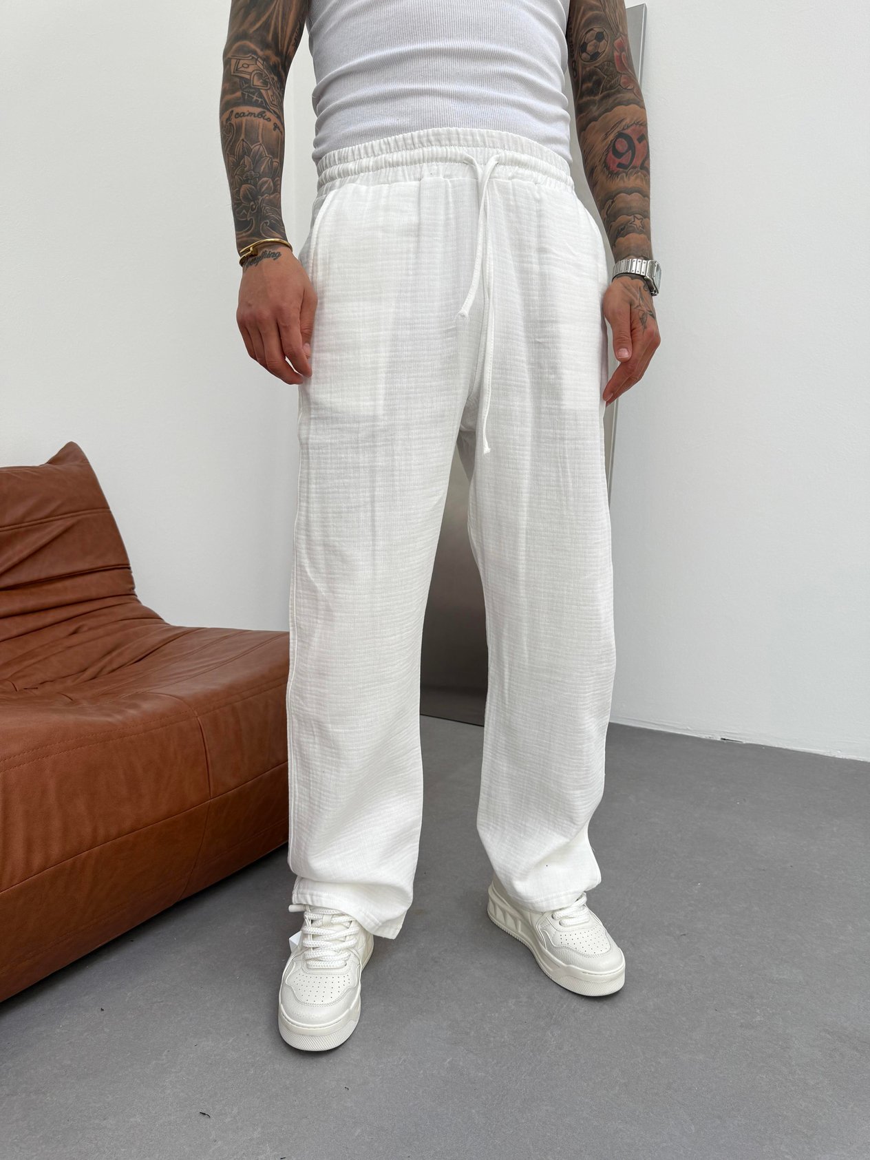Ekru Müslin Kumaş Baggy Pantolon